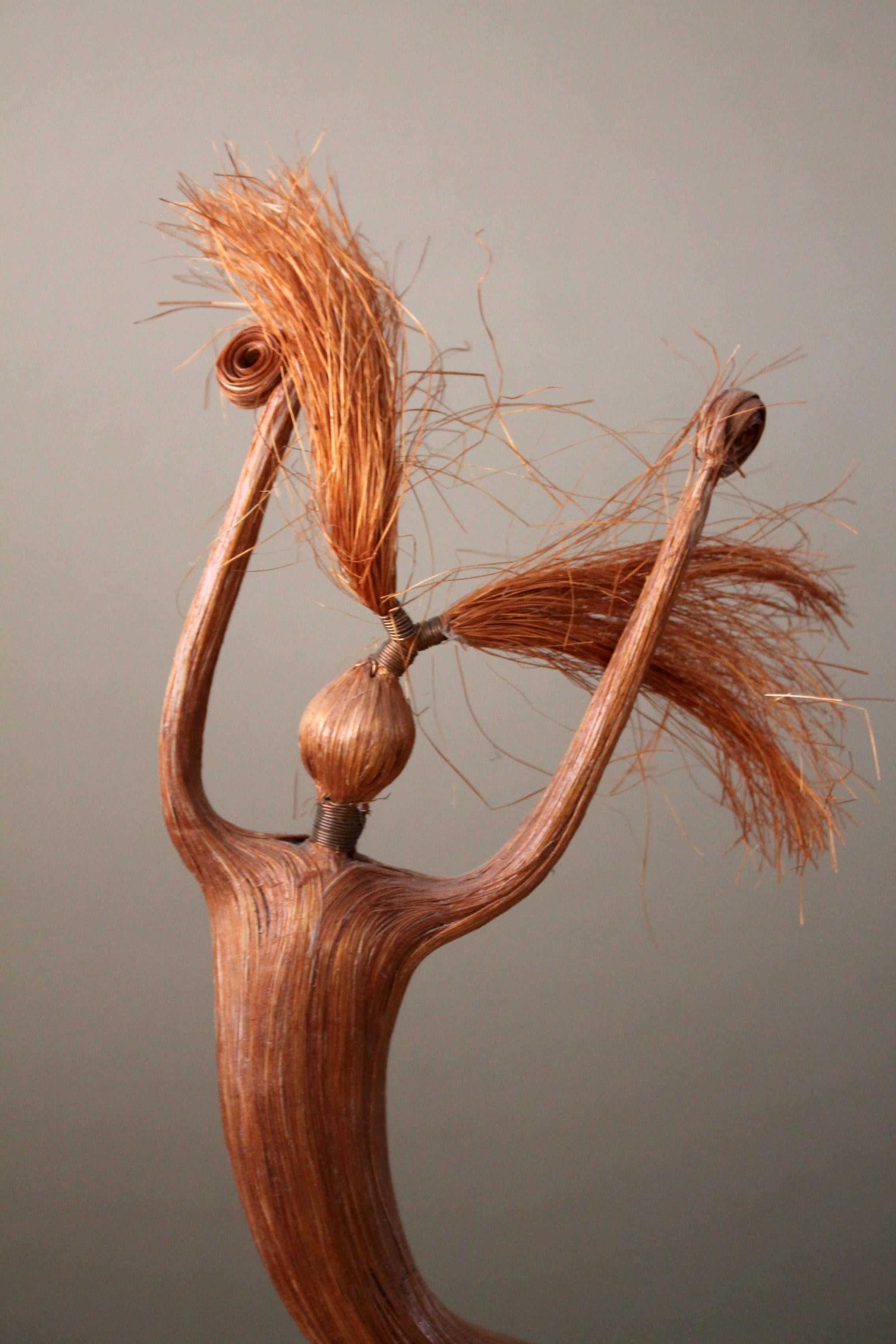 Bauhaus Abstract Female Tribal Copper & Fiber Figural Dancer Sculpture Hagenauer 1950s For Sale