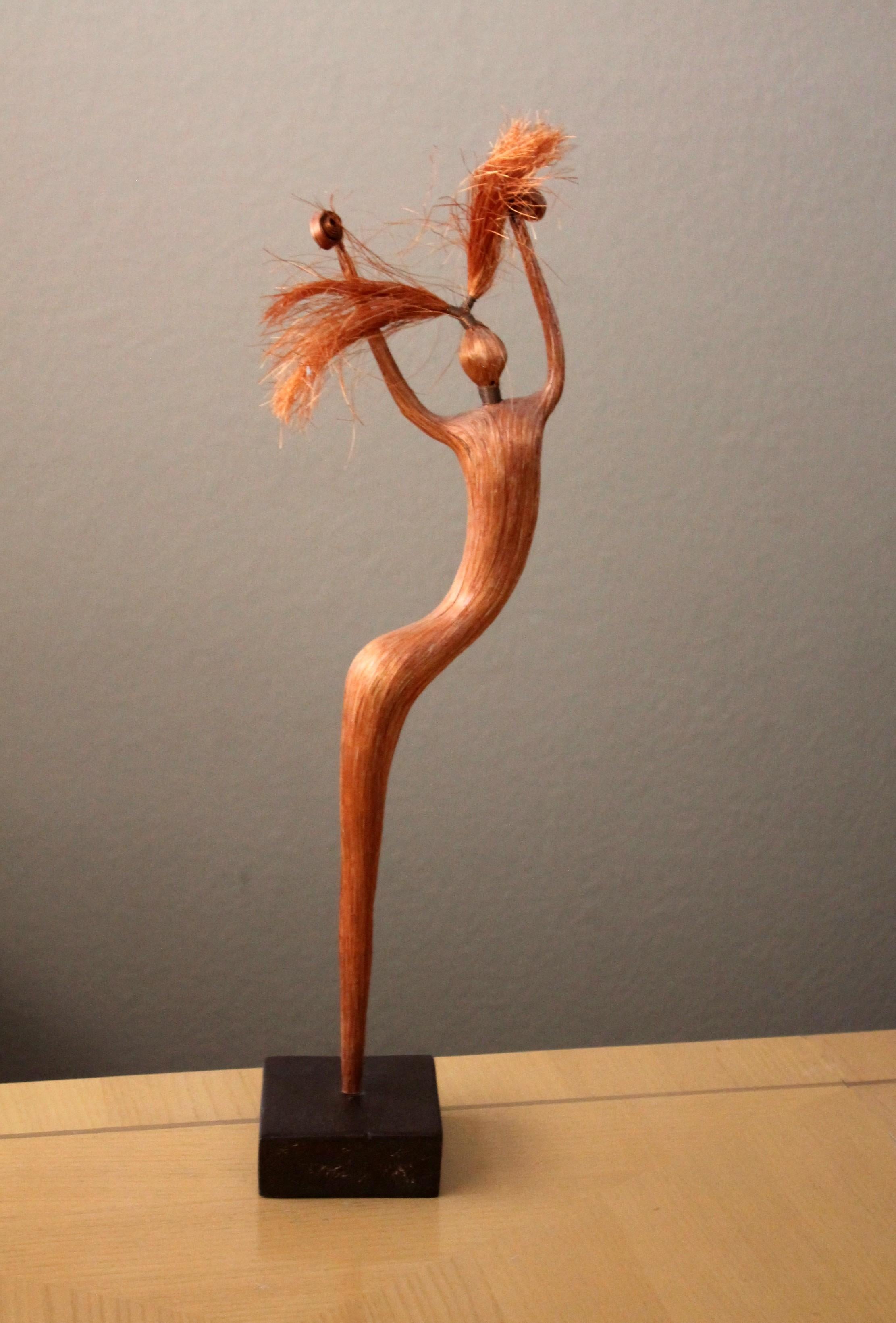 Austrian Abstract Female Tribal Copper & Fiber Figural Dancer Sculpture Hagenauer 1950s For Sale