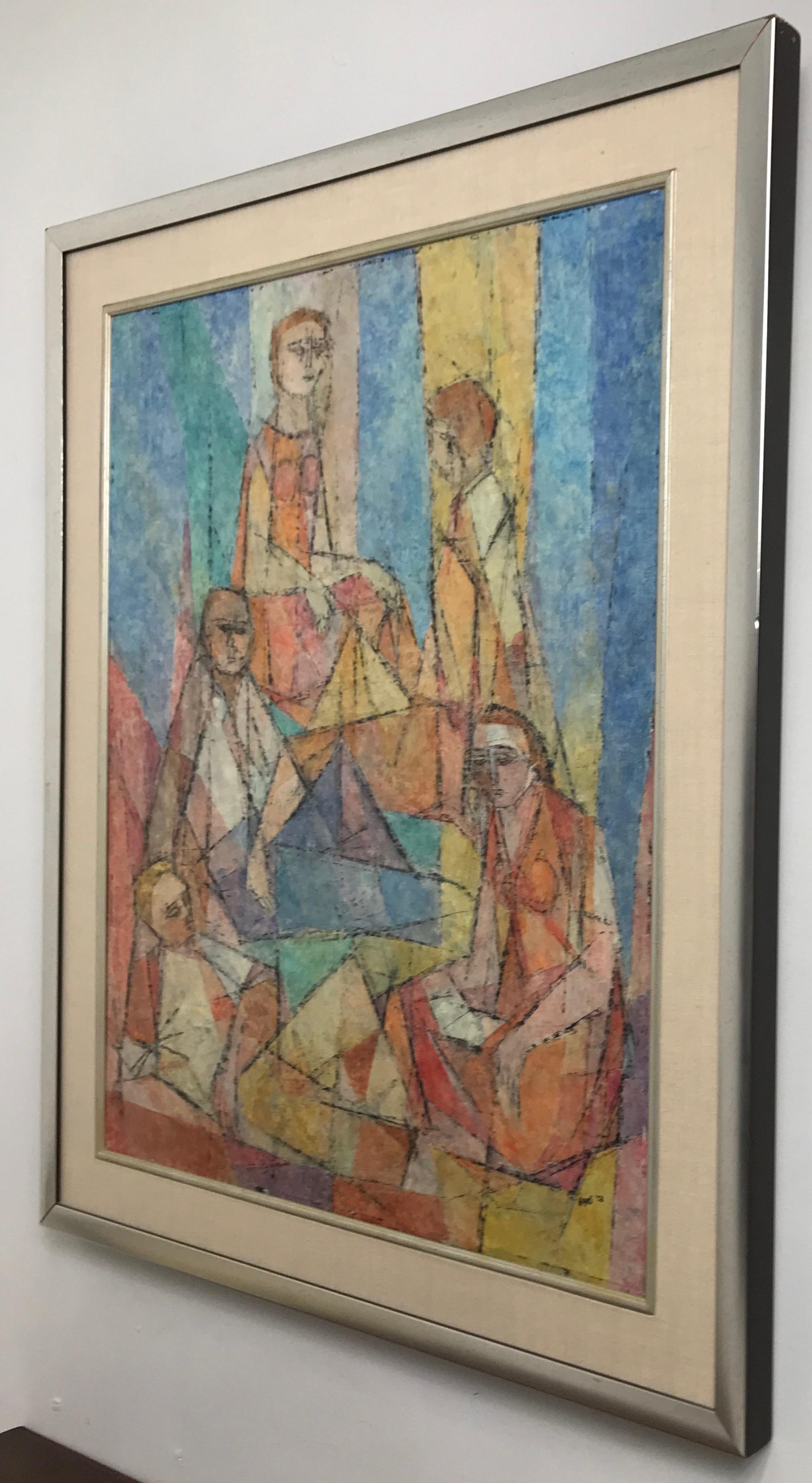 Paint Abstract Figural Casein on Panel by Hildegarde Haas, Titled Picnic