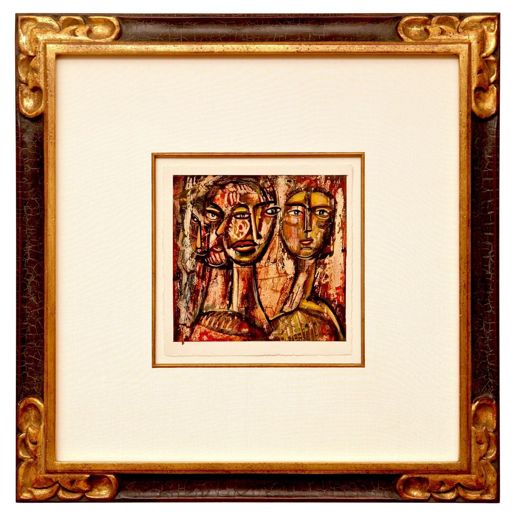 Abstract Figural Cubist Painting of Three Figures For Sale