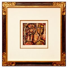 Abstract Figural Cubist Painting with Picasso Like Faces