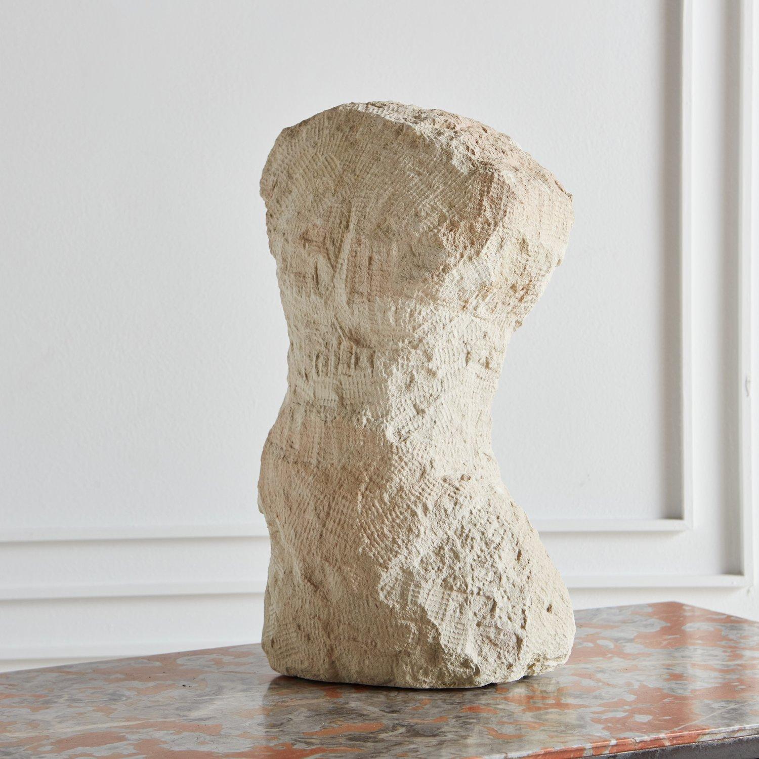 French Abstract Figural Limestone Sculpture, France 1980s