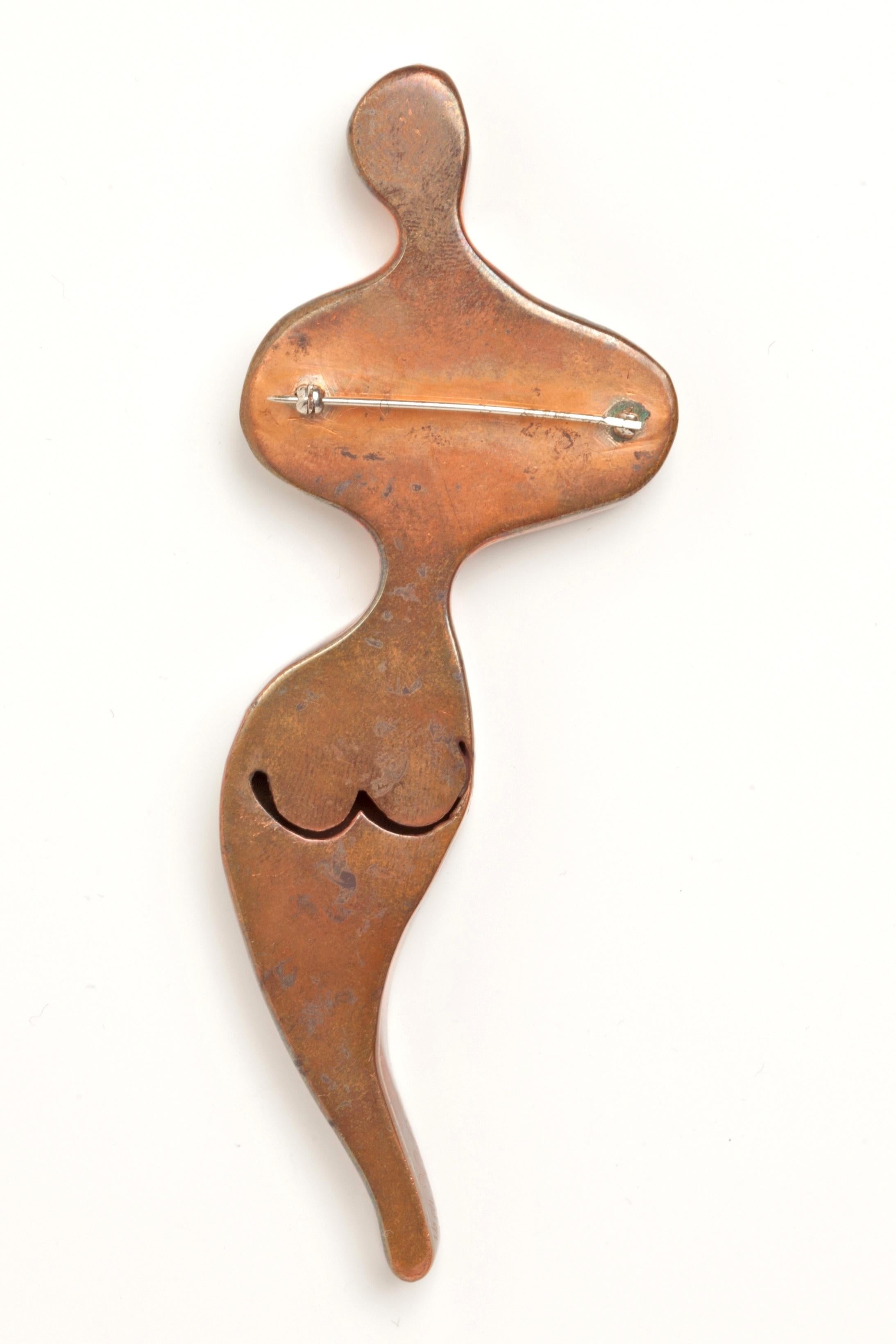 Abstract Figural Nude Copper Brooch In Good Condition For Sale In New York, NY