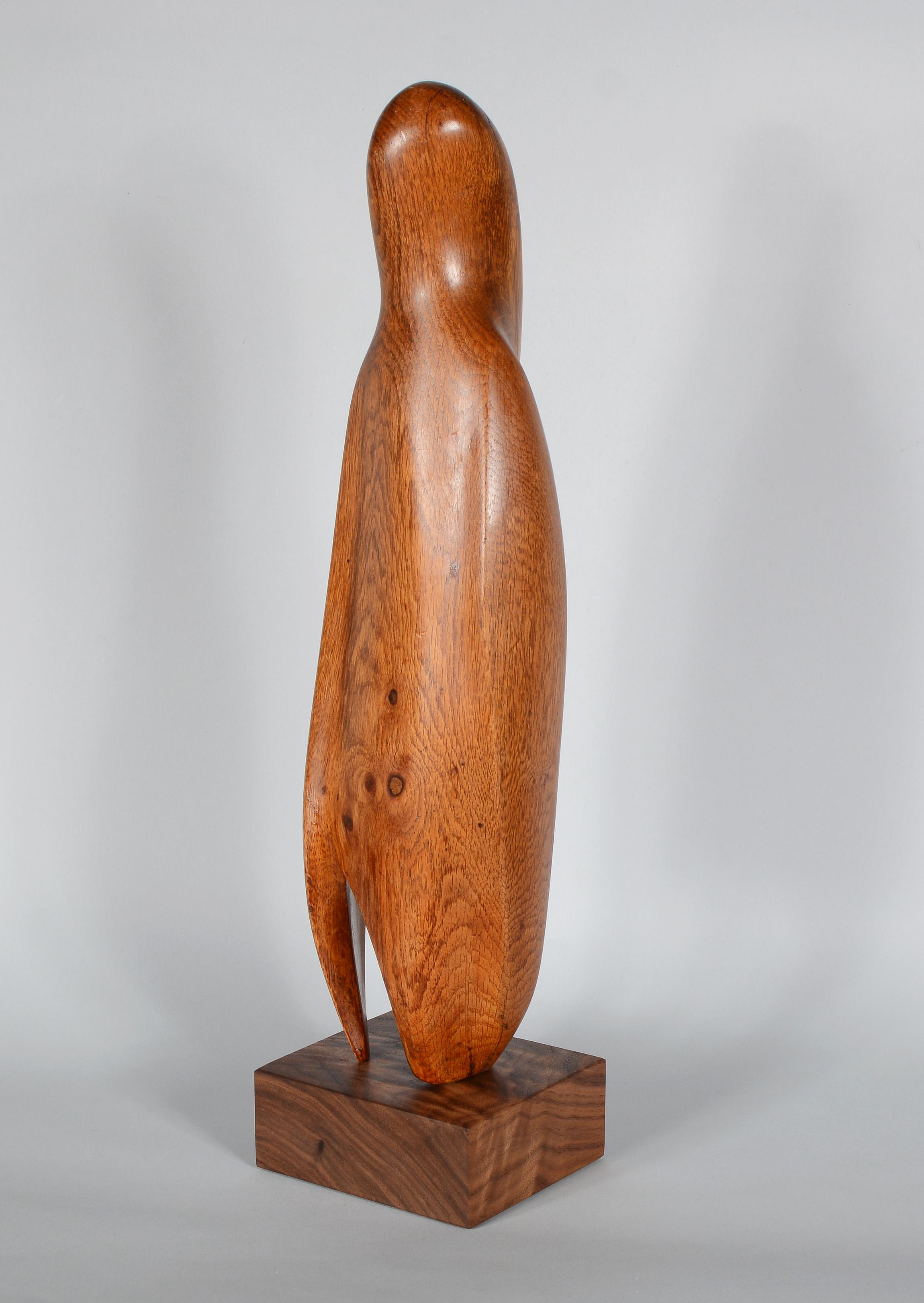 Mid-Century Modern Abstract Figurative Bird Form Carved Oak Sculpture