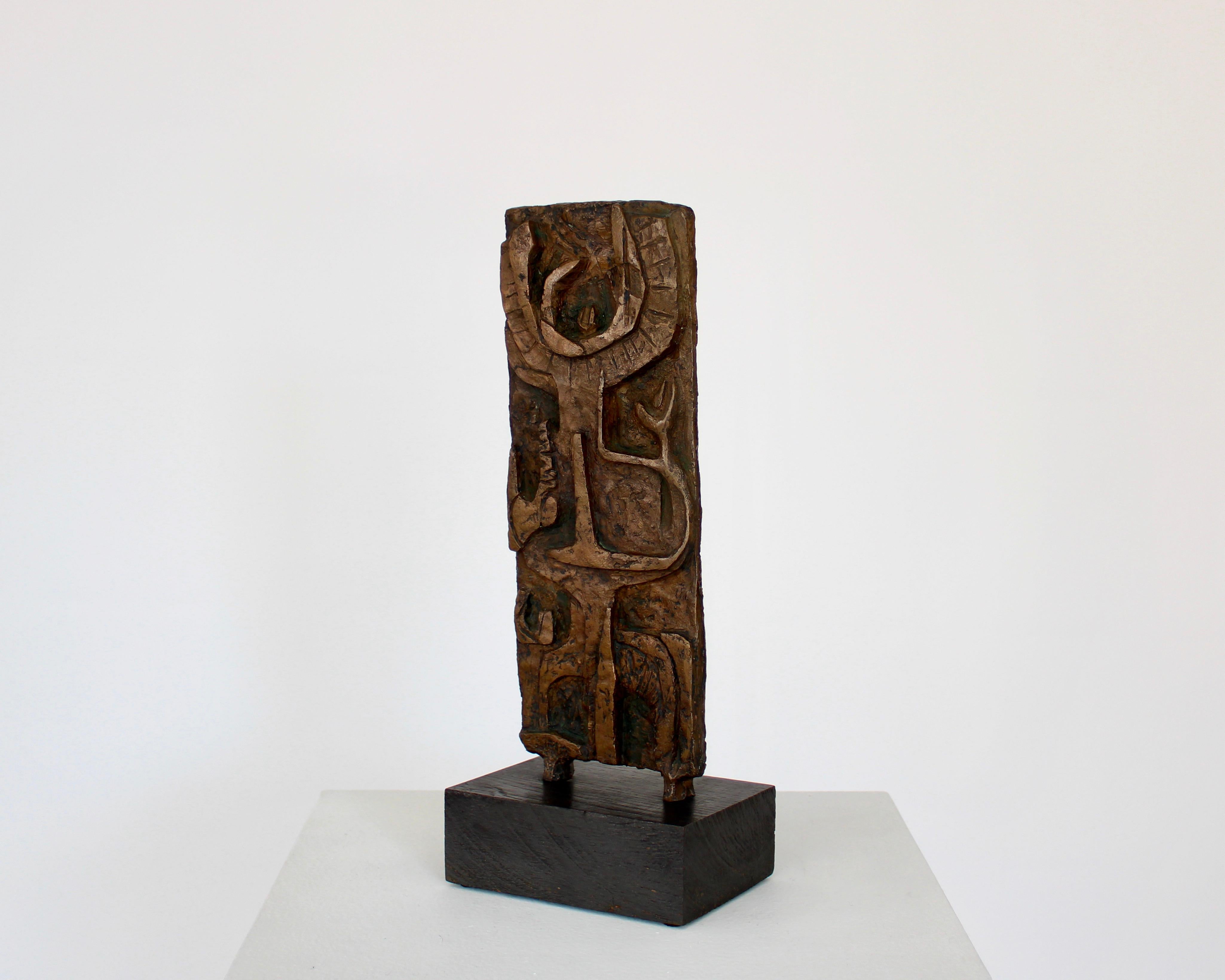 Mid-20th Century Abstract Figurative Bronze Sculpture on Black Wood Mount, c 1970