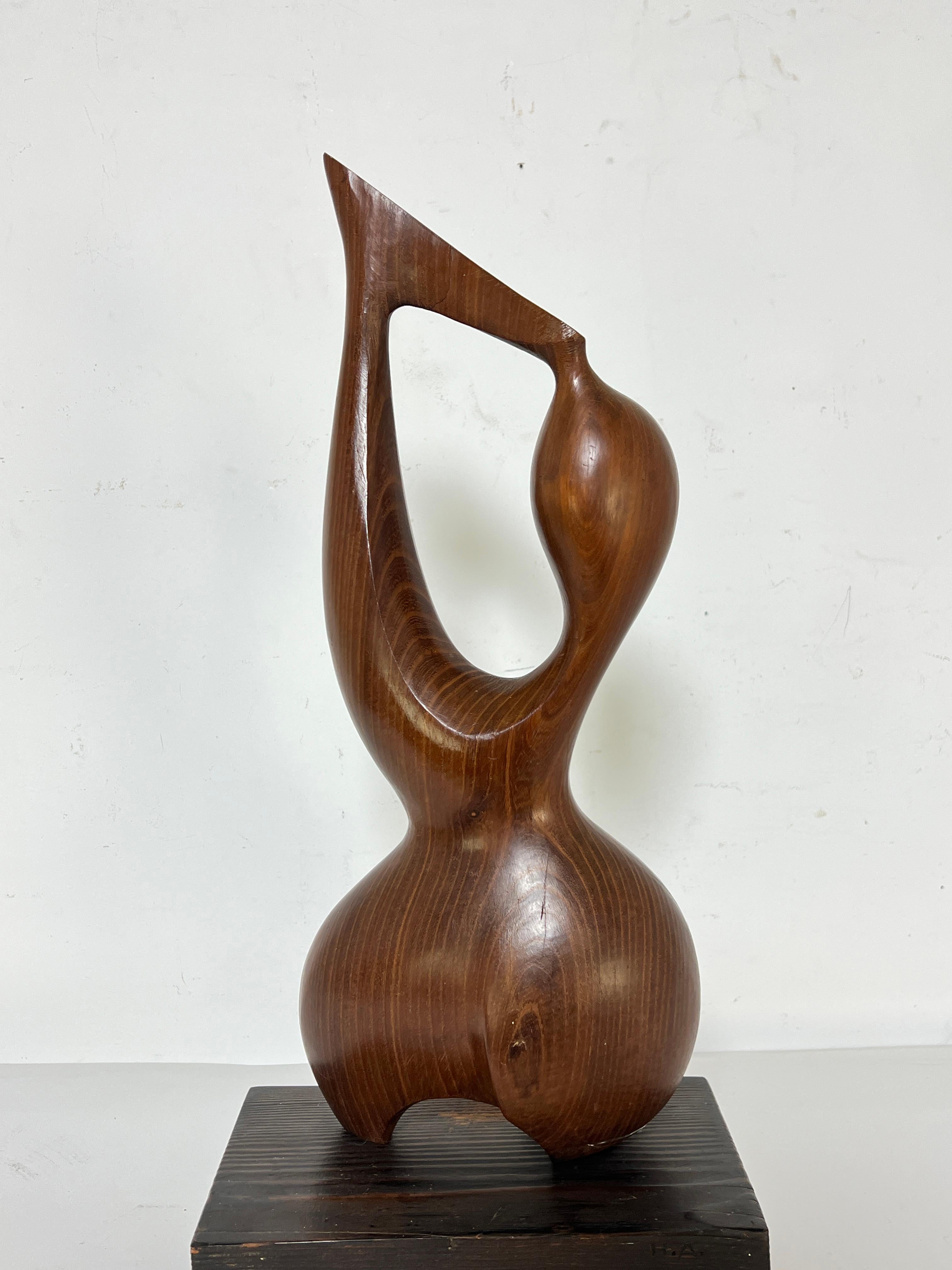Abstract Figurative Carved Teak Sculpture, Circa 1970s For Sale 2
