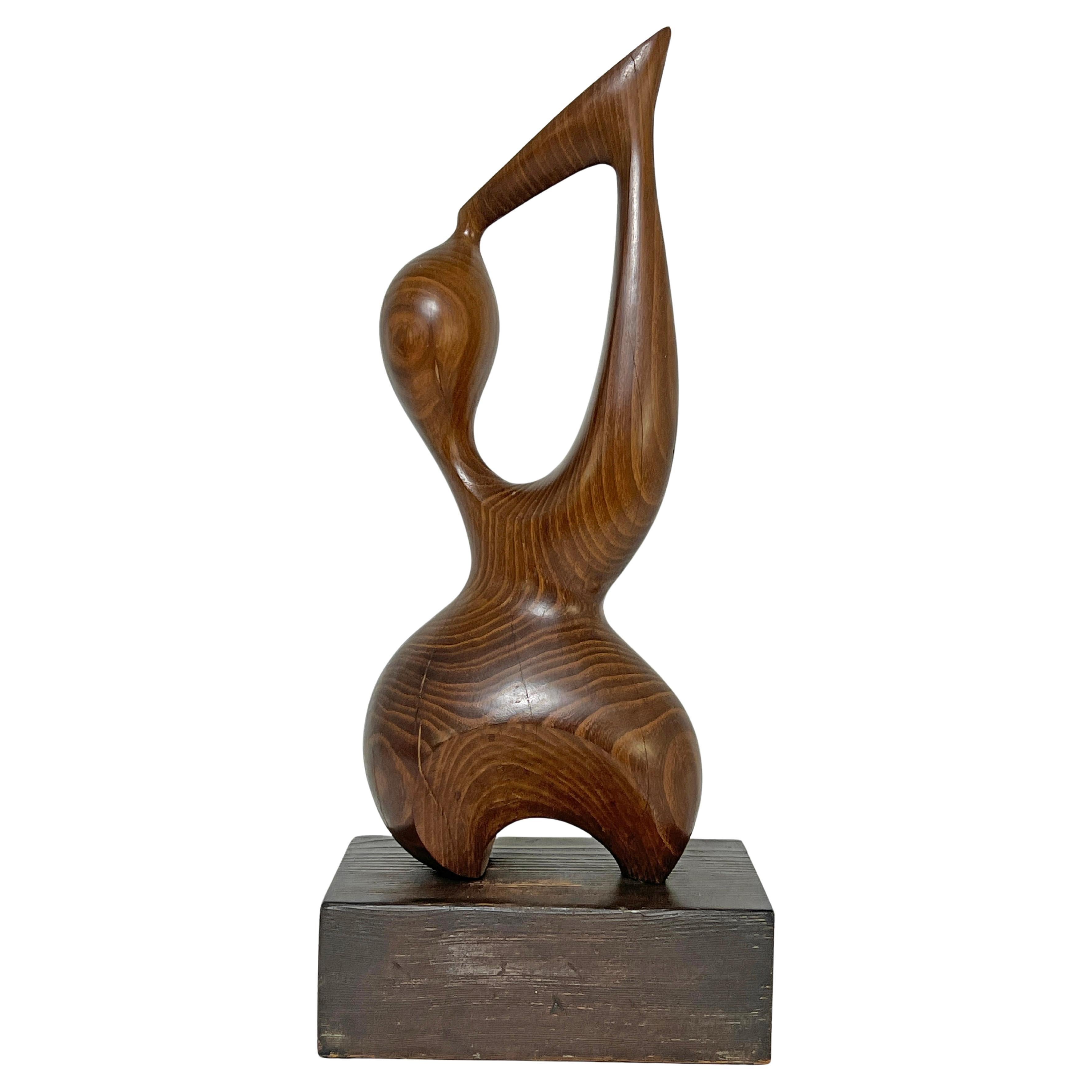 Abstract Figurative Carved Teak Sculpture, Circa 1970s