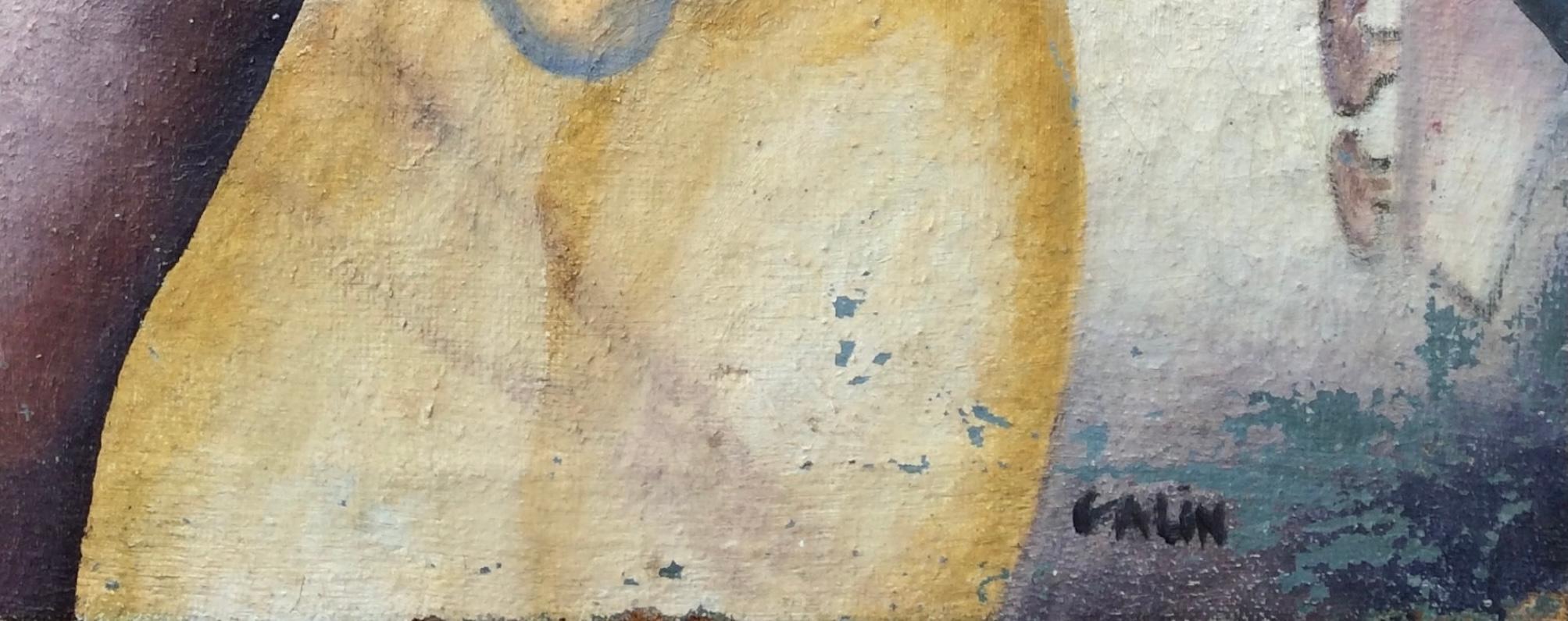 Moderne Peinture cubiste abstraite figurative, style du milieu du siècle, signée 