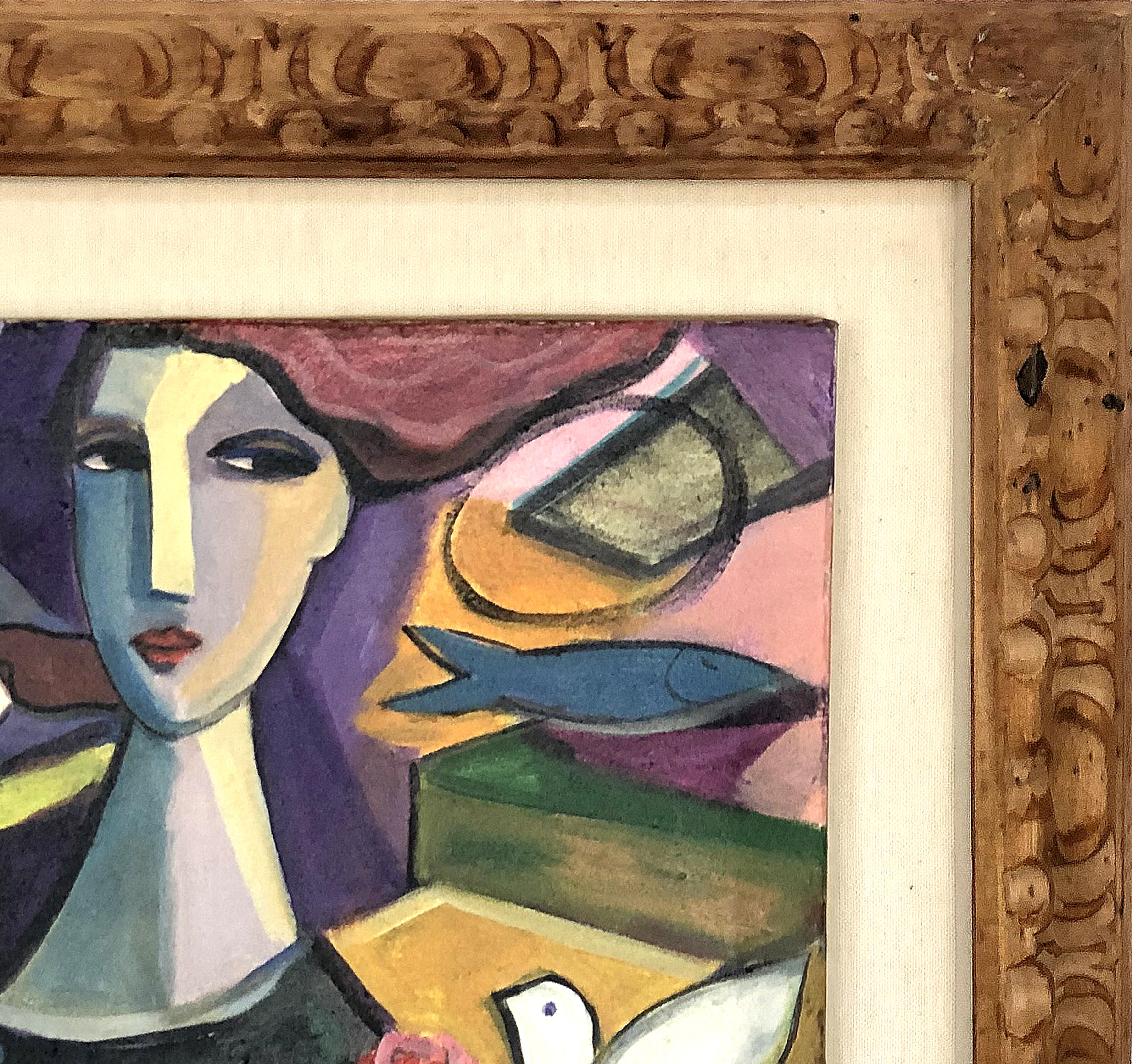 Modern Abstract Figurative Cubist Painting, Newly Framed