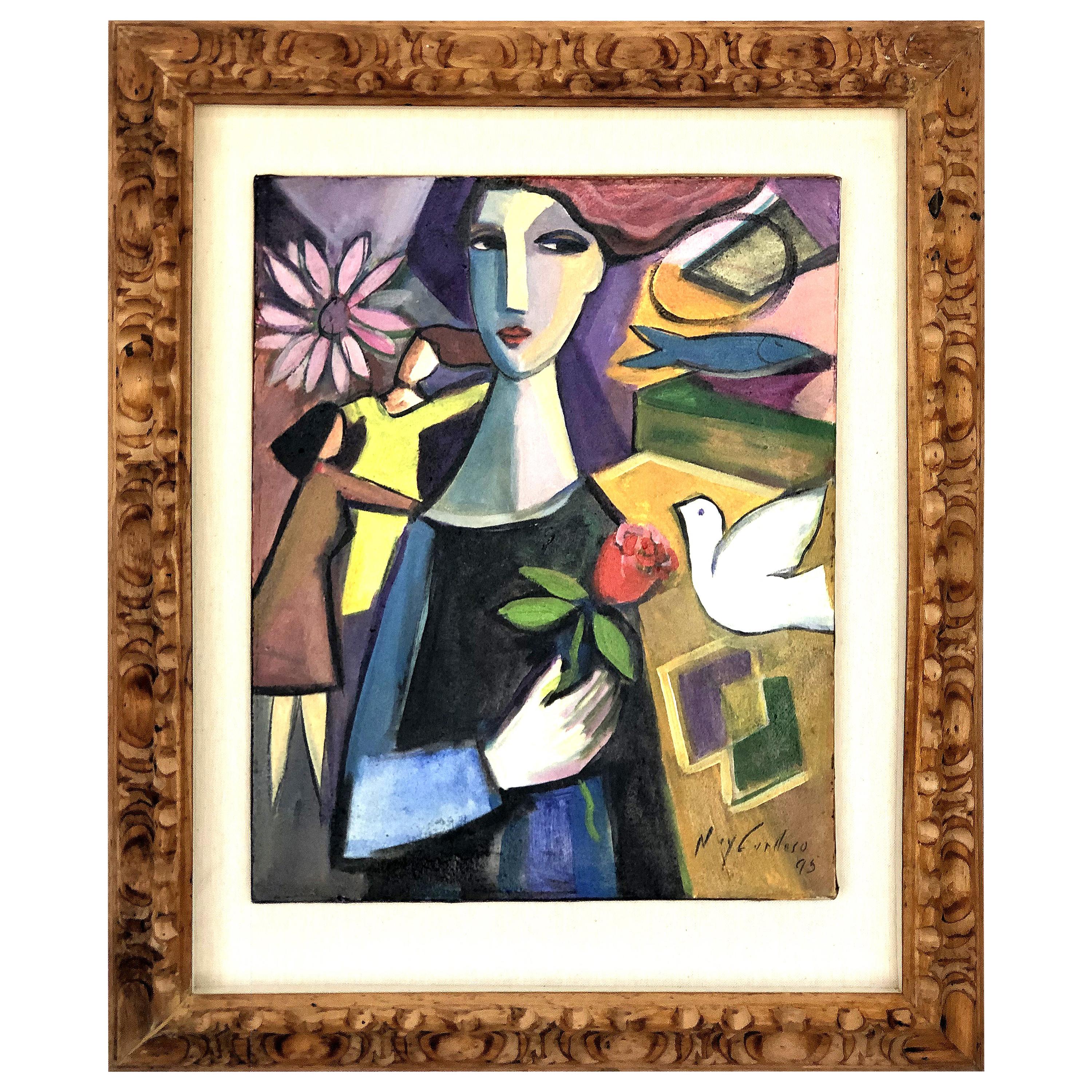 Abstract Figurative Cubist Painting, Newly Framed
