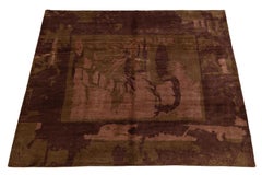 Tappeto astratto figurativo moderno tibetano in lana e seta, tonalità della terra