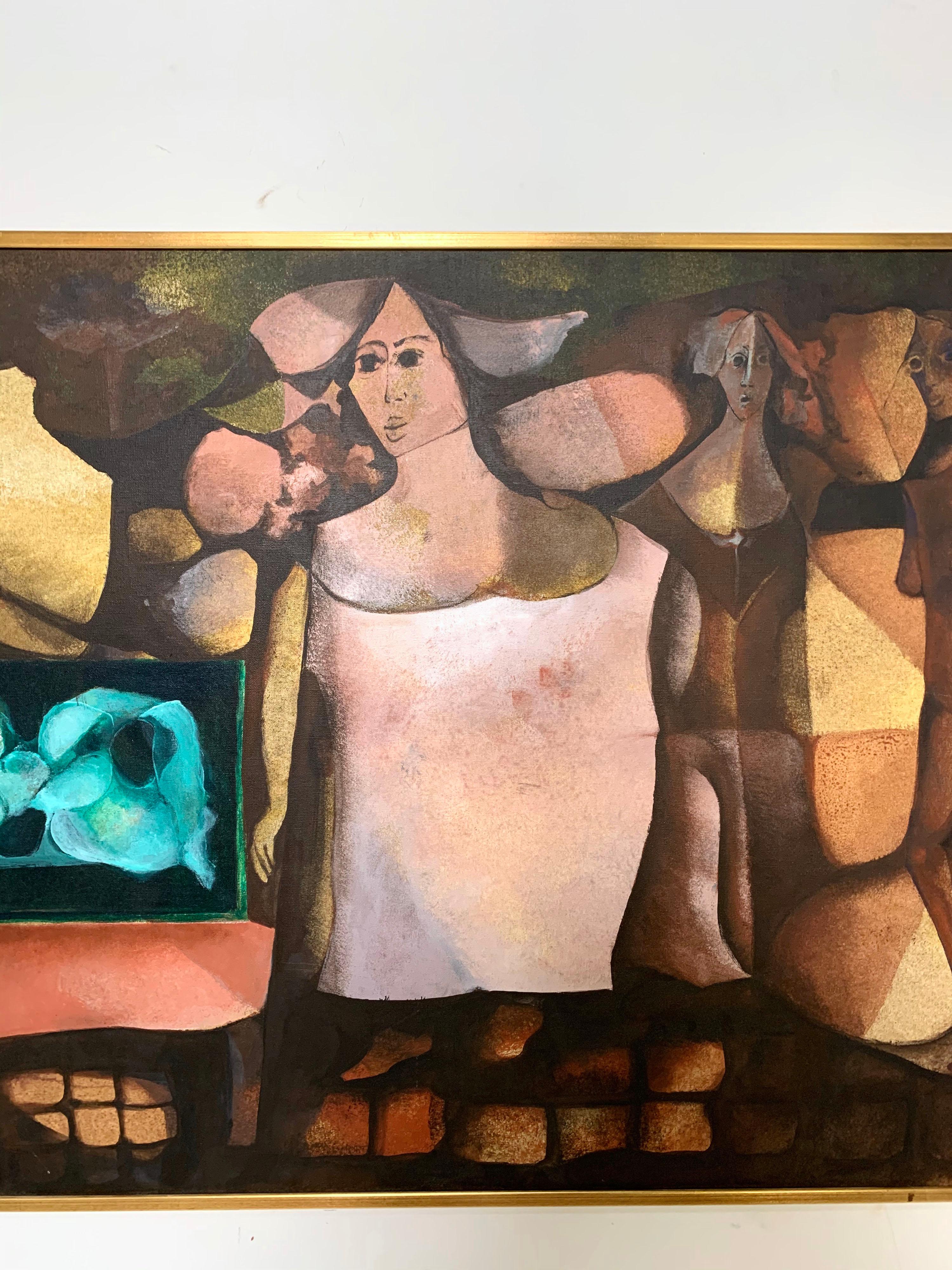 A large scale abstract figurative painting, oil on canvas, by the Uruguayan artist Carlos Perez Franco (1929-2015). Perez Franco exhibited throughout North and South America from the 1960s until earlier this century, and participated in many