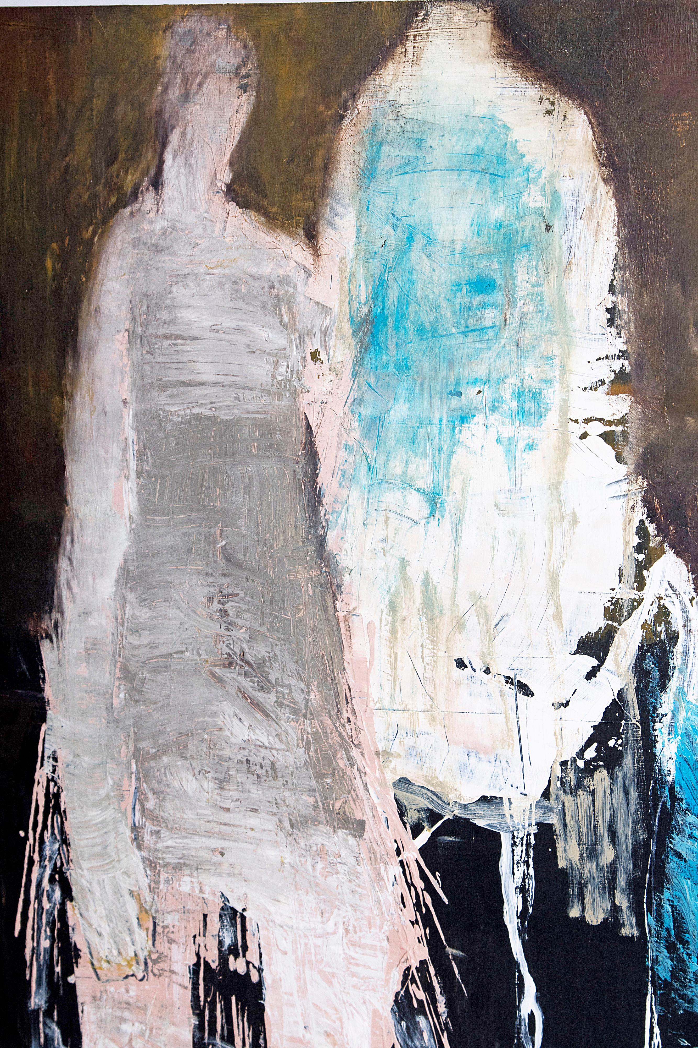 Huile sur panneau abstraite et figurative « Couple in the Blue » de Brigitte McReynolds en vente 2