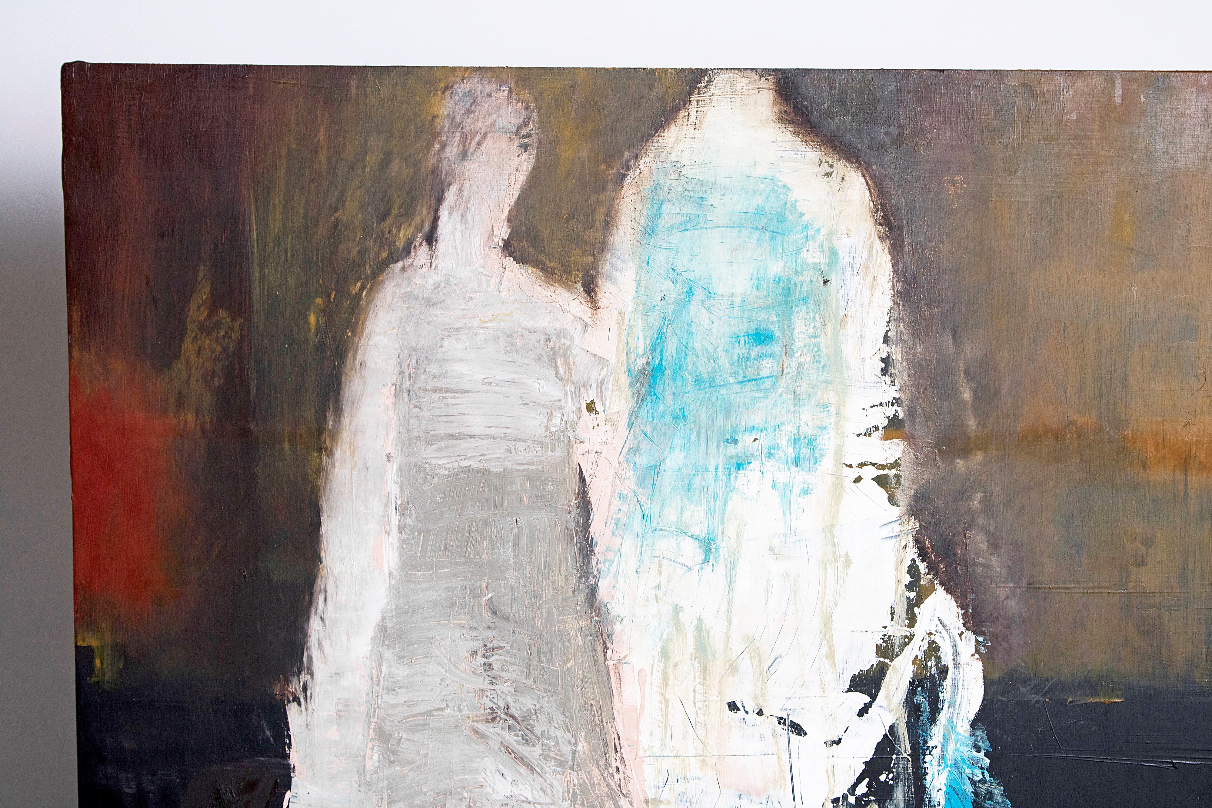 Huile sur panneau abstraite et figurative « Couple in the Blue » de Brigitte McReynolds en vente 4