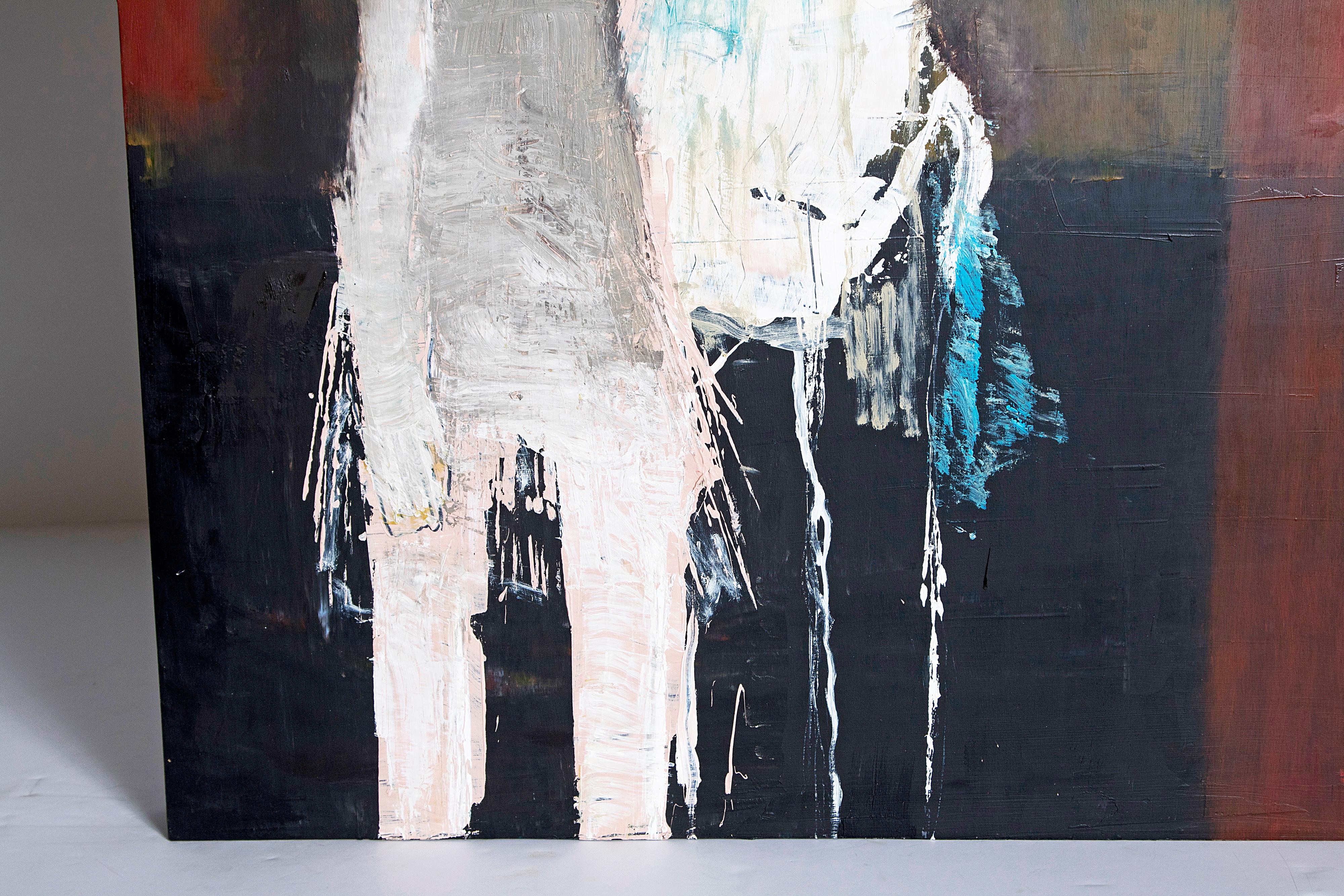 Óleo abstracto y figurativo sobre tabla de Brigitte McReynolds 