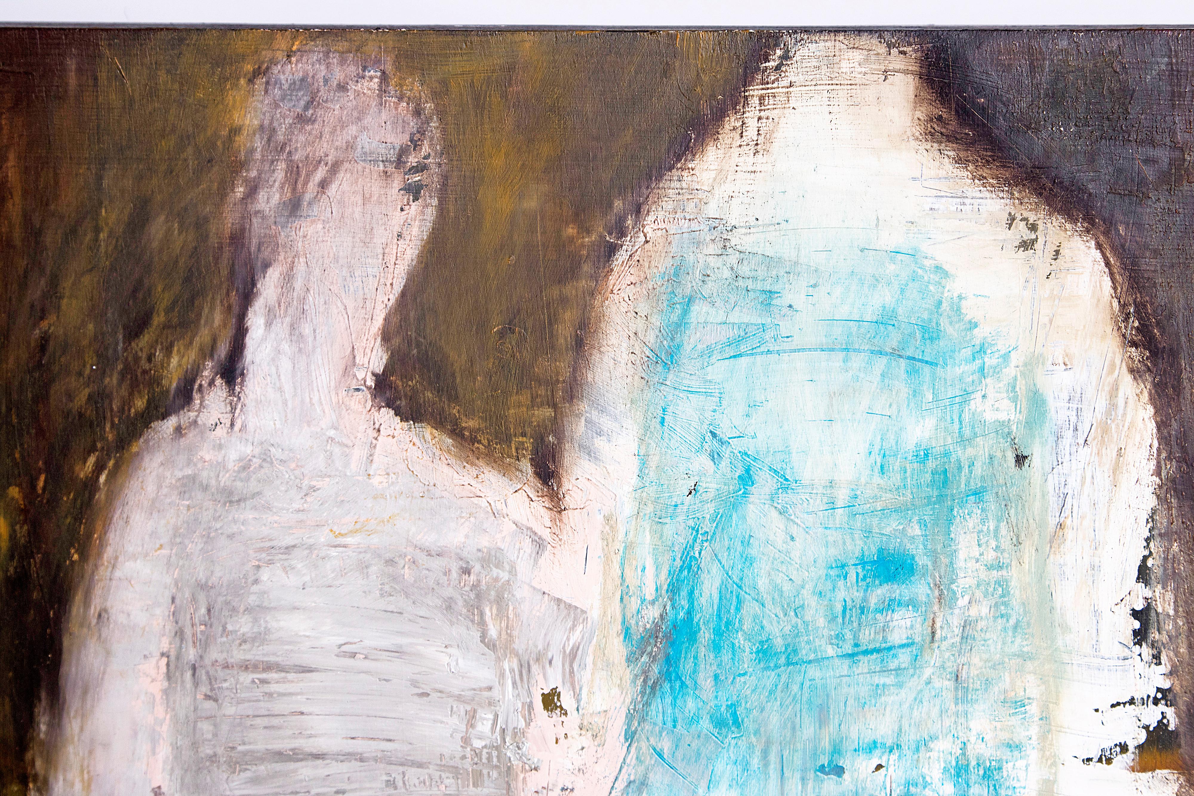 Huile sur panneau abstraite et figurative « Couple in the Blue » de Brigitte McReynolds en vente 1