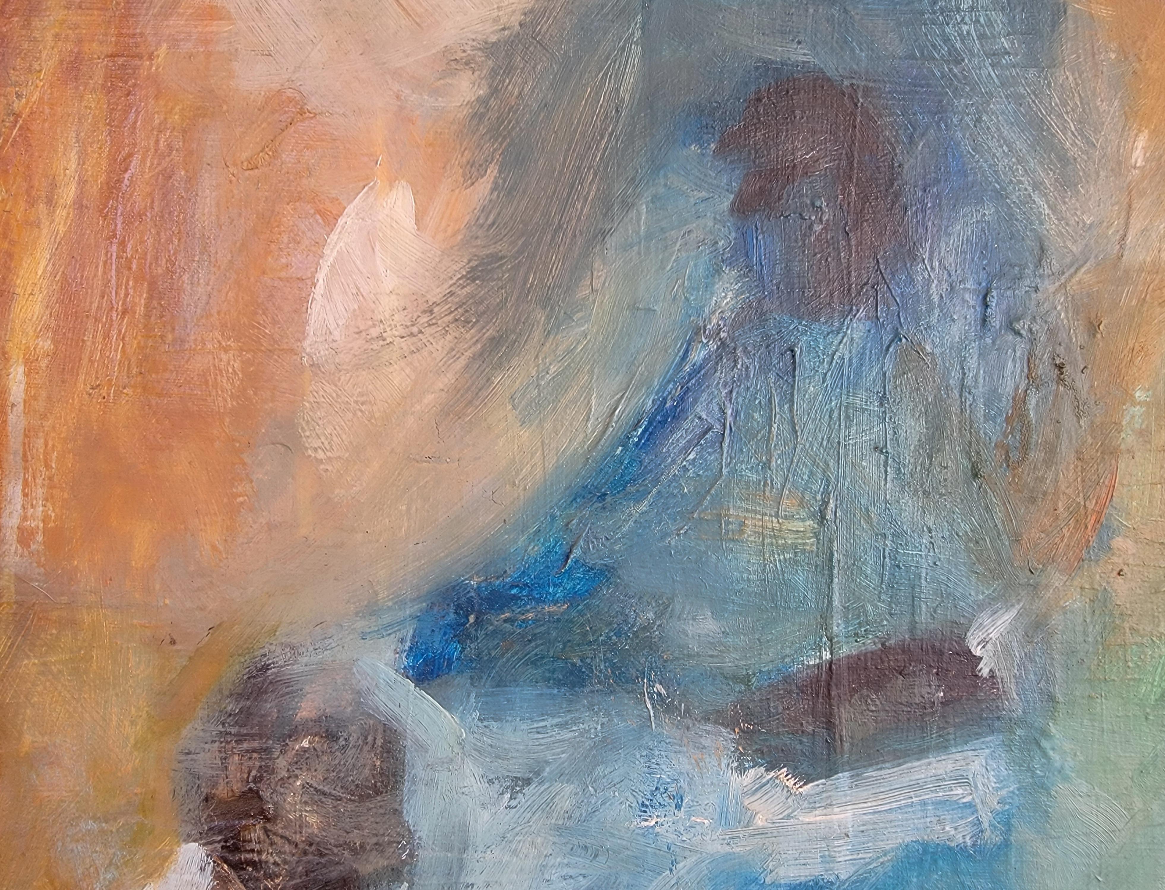 Abstraktes figuratives Gemälde von Jay Lewis, datiert 1965 (Leinwand) im Angebot