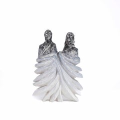 Abstract-Figurative Wooden Grey-Black Sculpture “Twins" by Christofer Kochs 2023