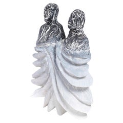 Abstract-Figurative Wooden Grey-Black Sculpture “Twins" by Christofer Kochs 2023