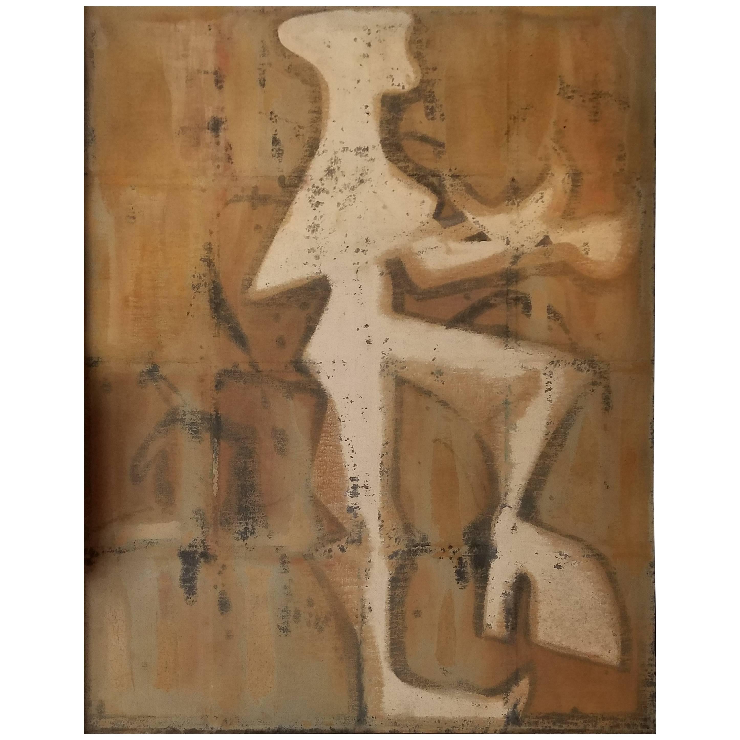 Abstract Figure Painting from France, circa 1950