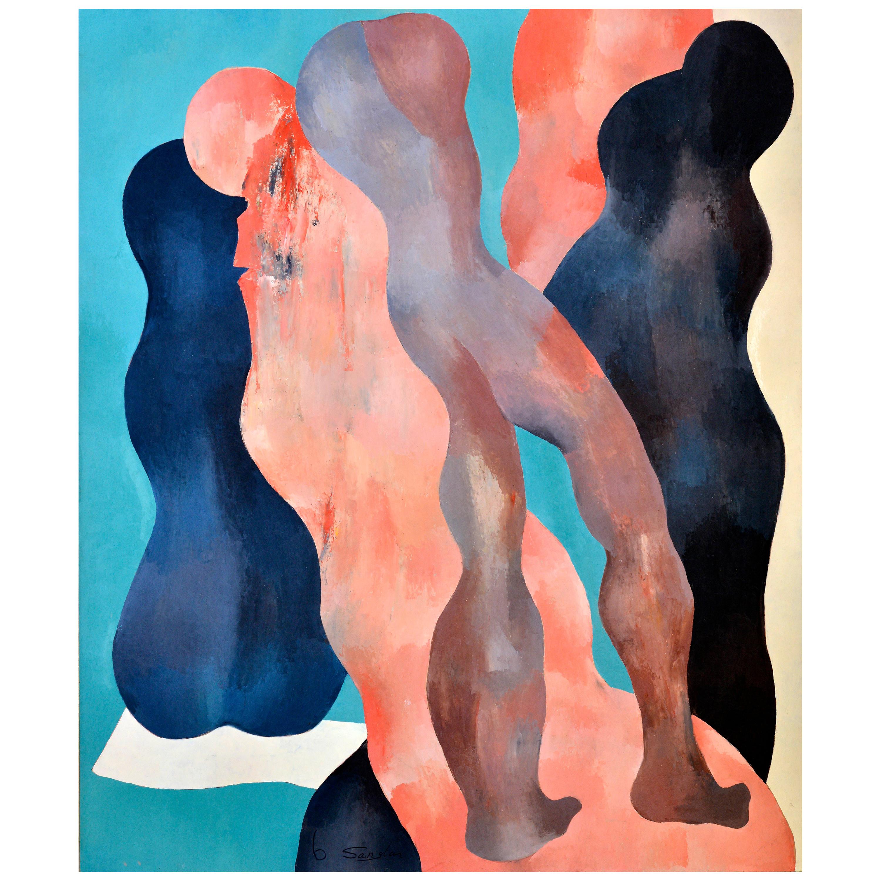 Abstract Figures, Black, Beige, Orange, Brown, Turquoise & Dark Blue, circa 1977