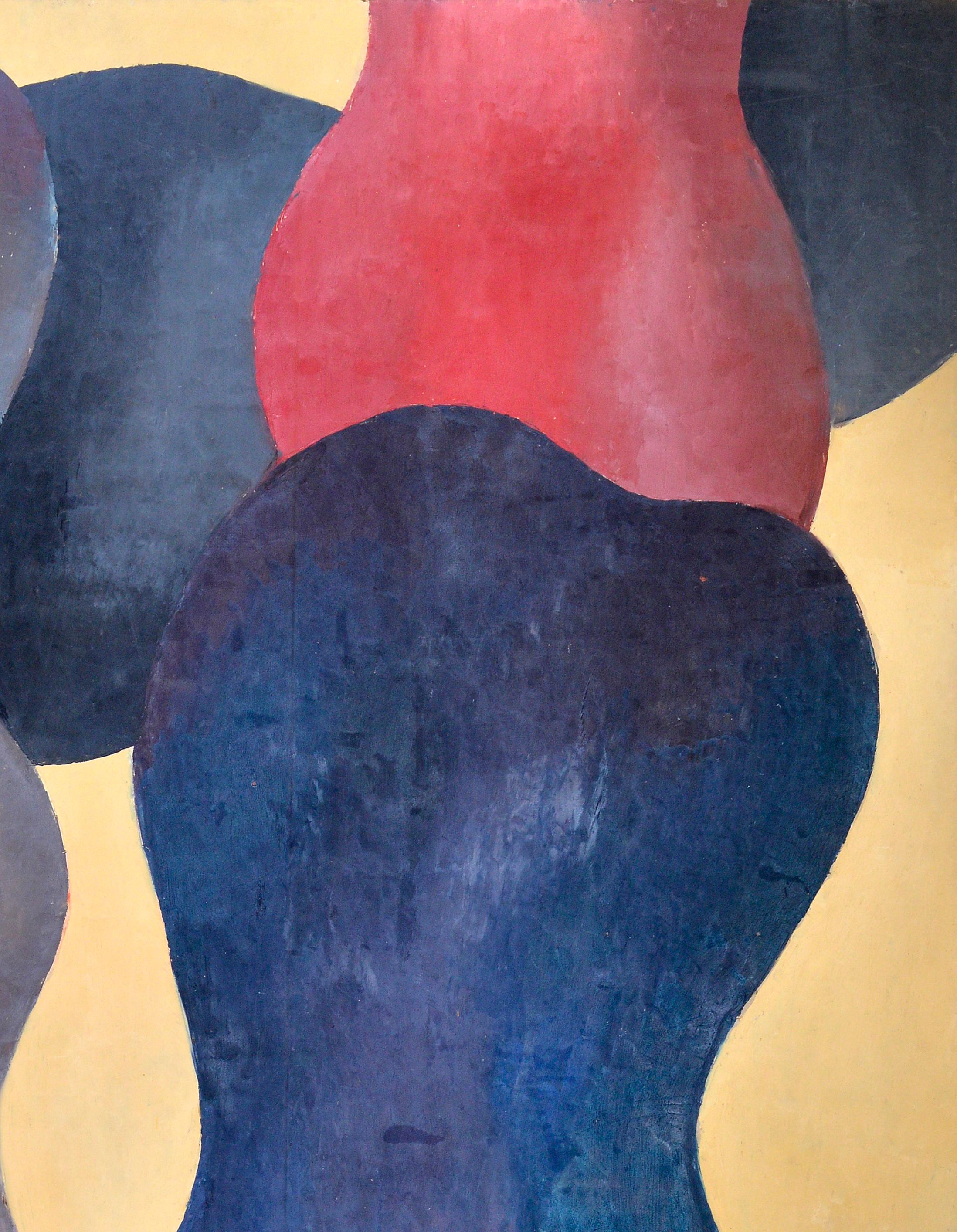 Modern Abstract Figures, Orange, Beige, Dark Blue and Red, circa 1976 For Sale