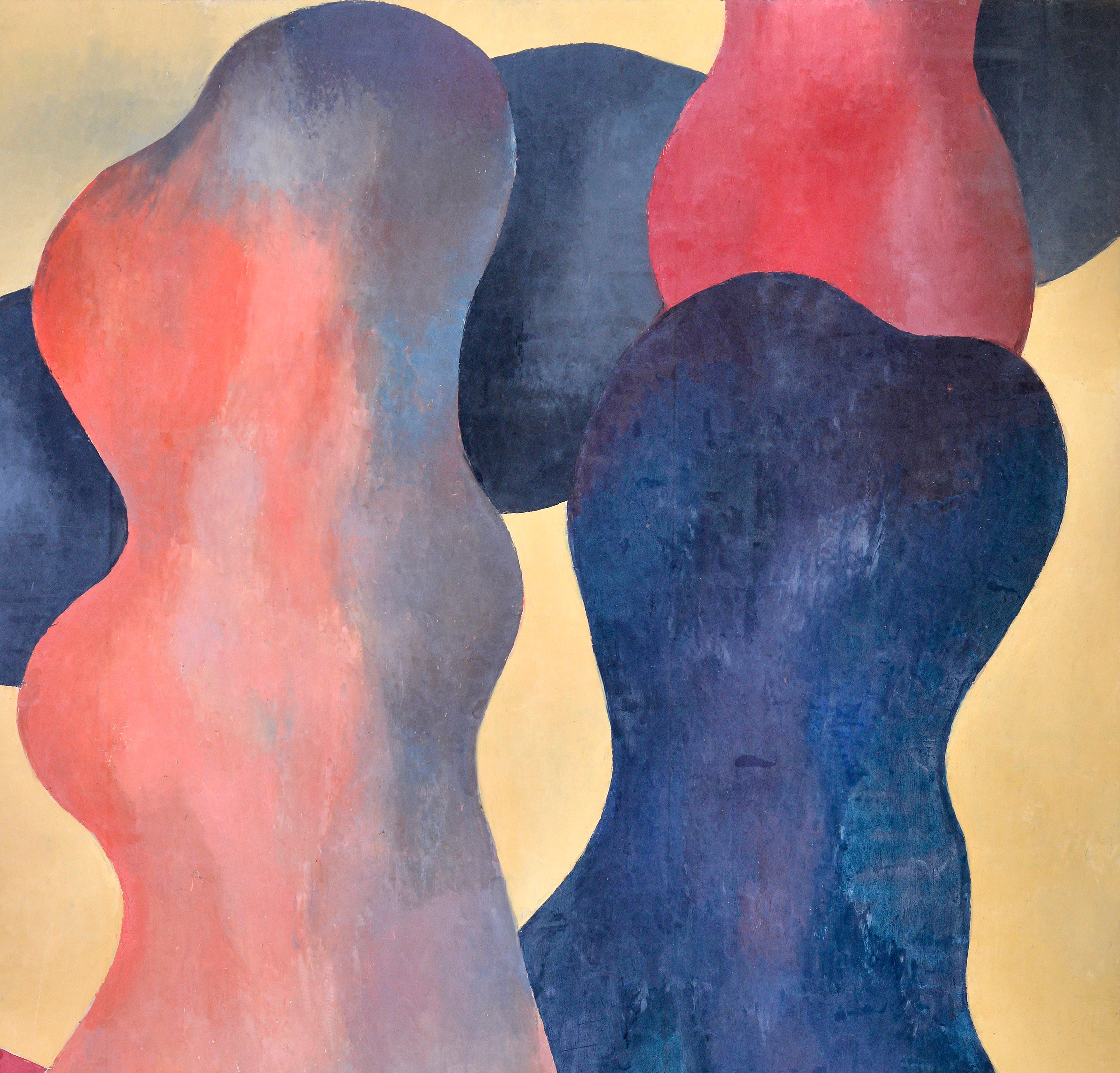 20th Century Abstract Figures, Orange, Beige, Dark Blue and Red, circa 1976 For Sale