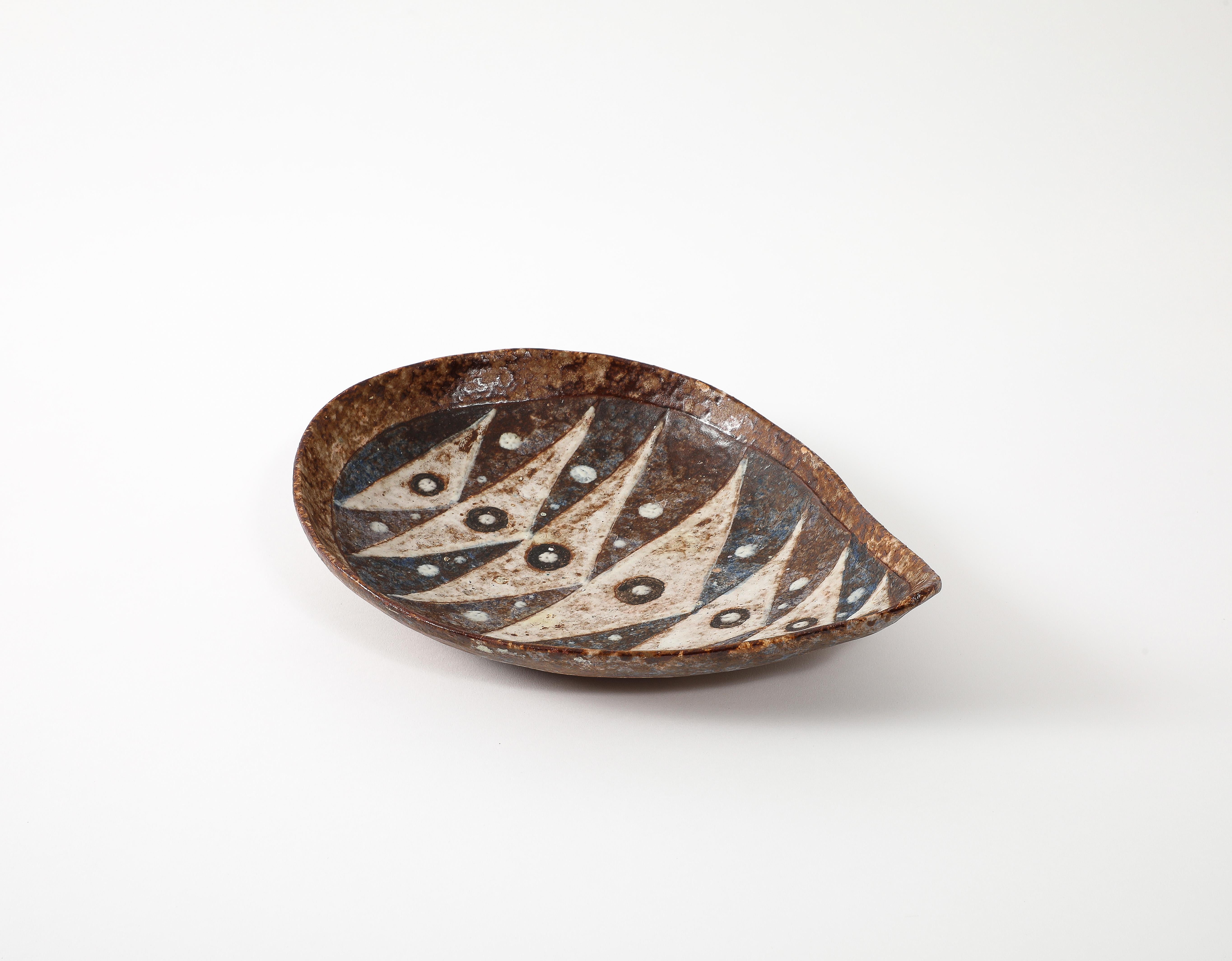 Glazed Abstract Fish Motif Mid-Century Ceramic Dish, France, 1960’s