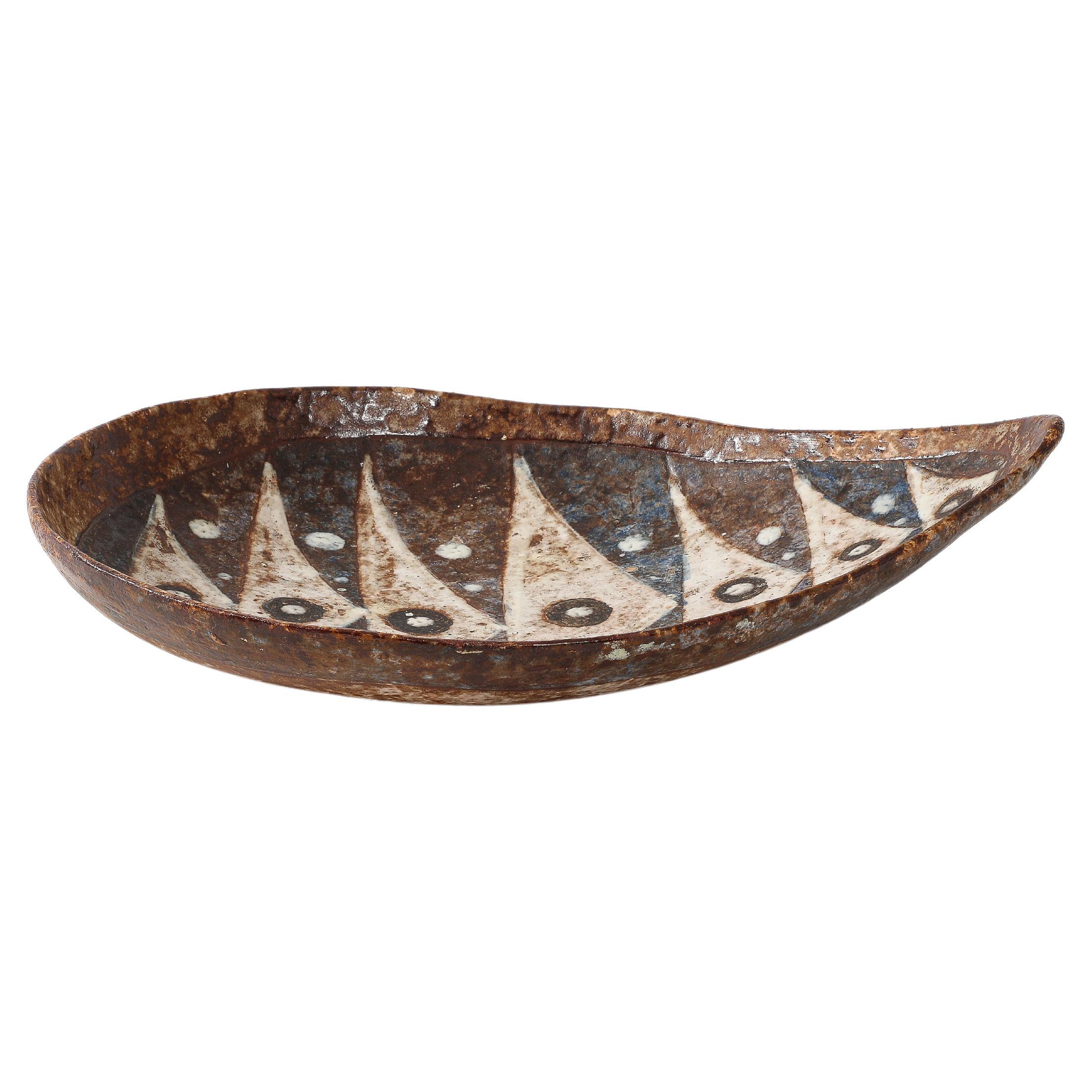Abstract Fish Motif Mid-Century Ceramic Dish, France, 1960’s
