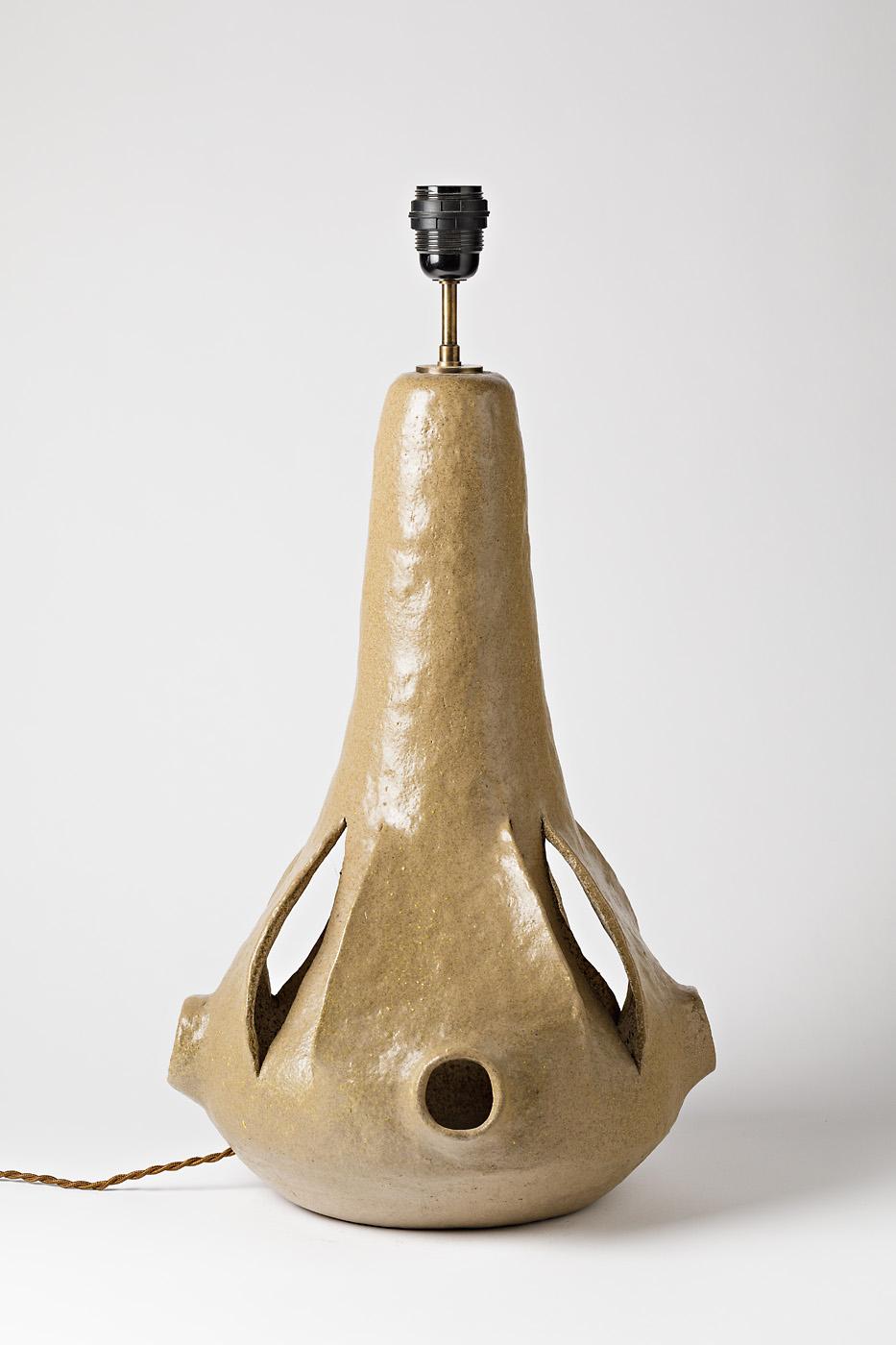 French Abstract Floor Ceramic Lamp Base in Stoneware Pottery, circa 1970 For Sale