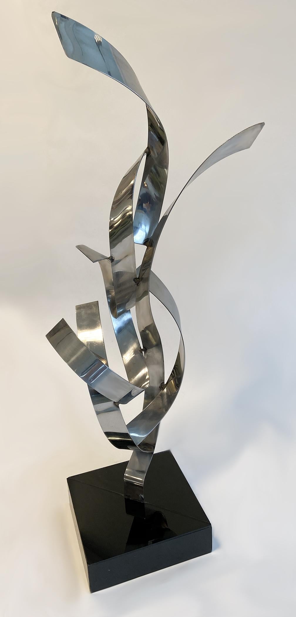 Modern Abstract Floor Sculpture in Polished Chrome, 1970s For Sale