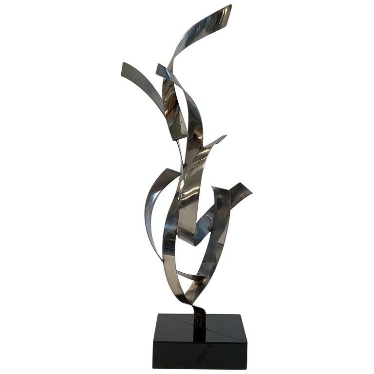 Abstract Floor Sculpture in Polished Chrome, 1970s For Sale