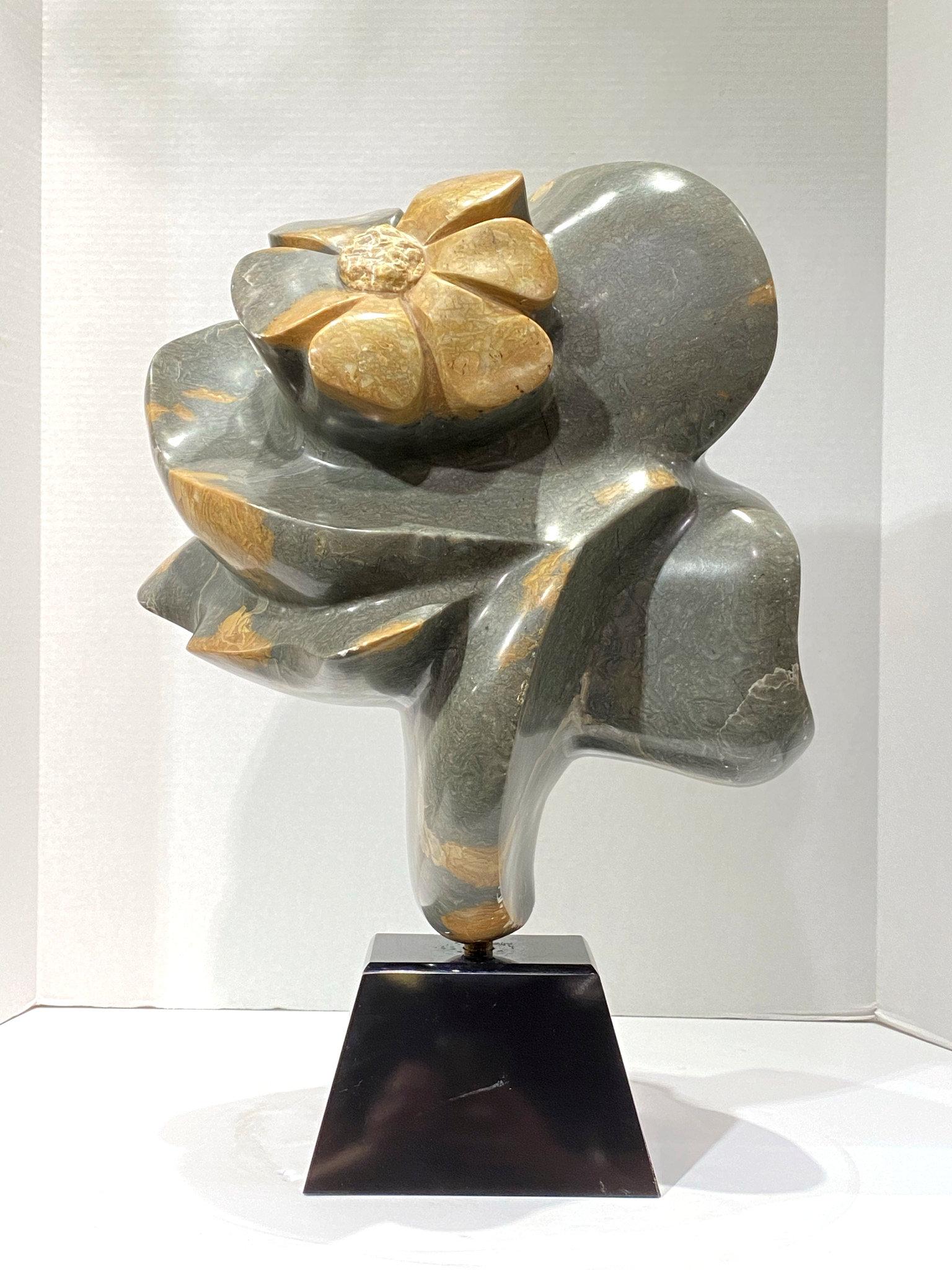 Abstract floral alabaster stone sculpture attributed to Karen Chera. Unsigned.