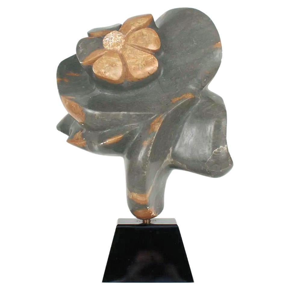 Abstract Floral Alabaster Stone Sculpture Attributed to Karen Chera For Sale