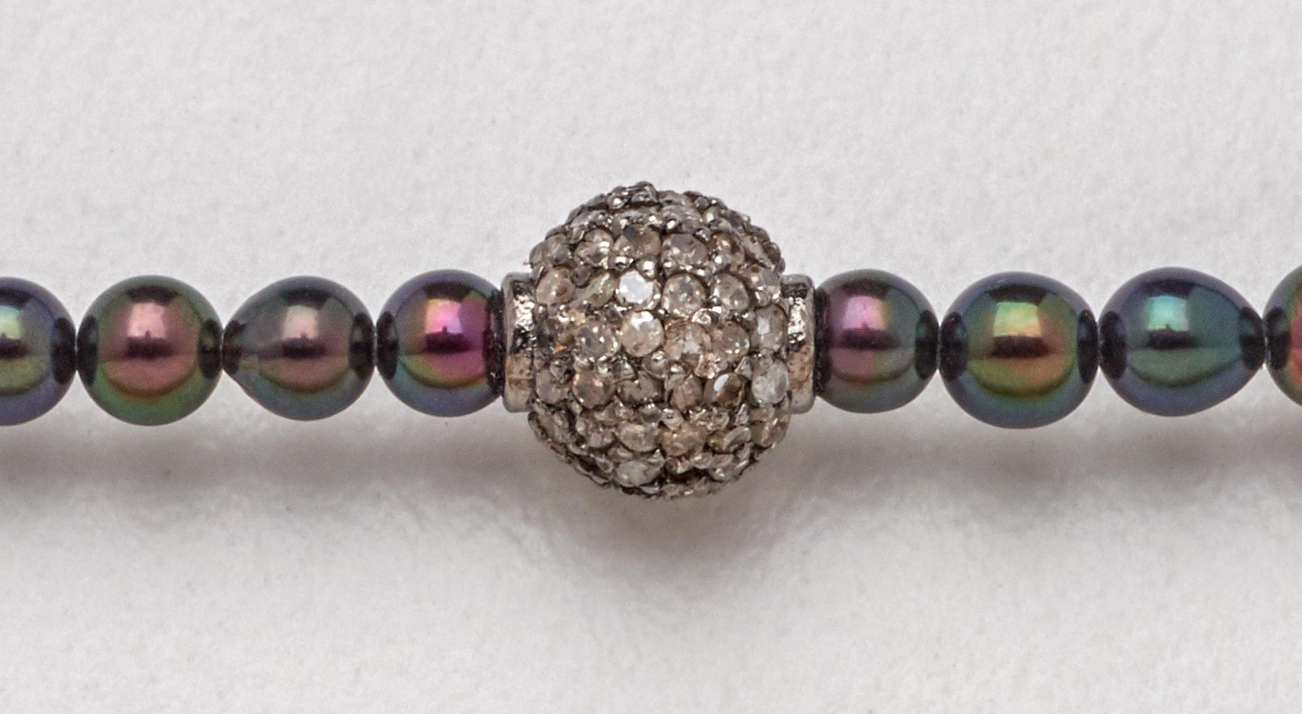 Women's Whimsical Floral Diamond Silver Pendant Bead Pearl Necklace For Sale
