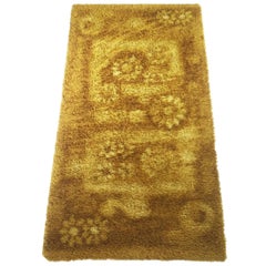 Abstract Floral High Pile Danish Modern Wool Rya Rug Tapestry, 1960s, Denmark Vintage Abstract Floral High Pile Danish Modern Wool Rya Rug Tapestry, 1960s, Denmark