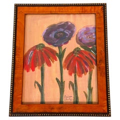 Abstract Floral Painting in Frame Signed