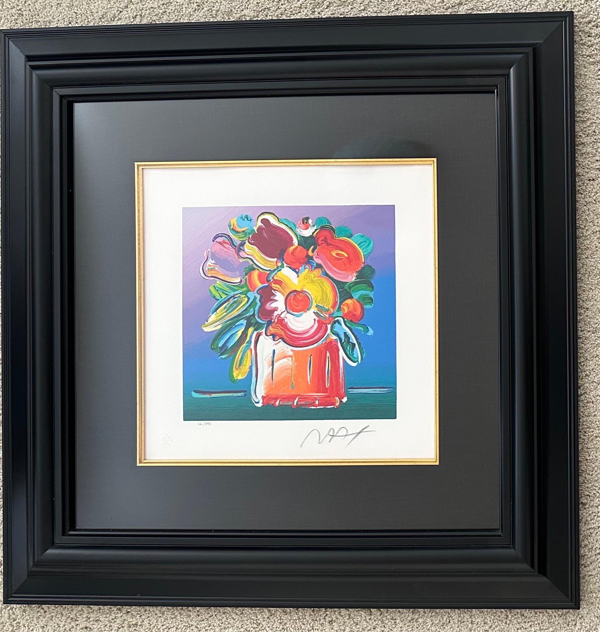 „Abstrakte Blumen I“ Serigrafie auf gewebtem Papier von Peter Max (amerikanisch) im Angebot