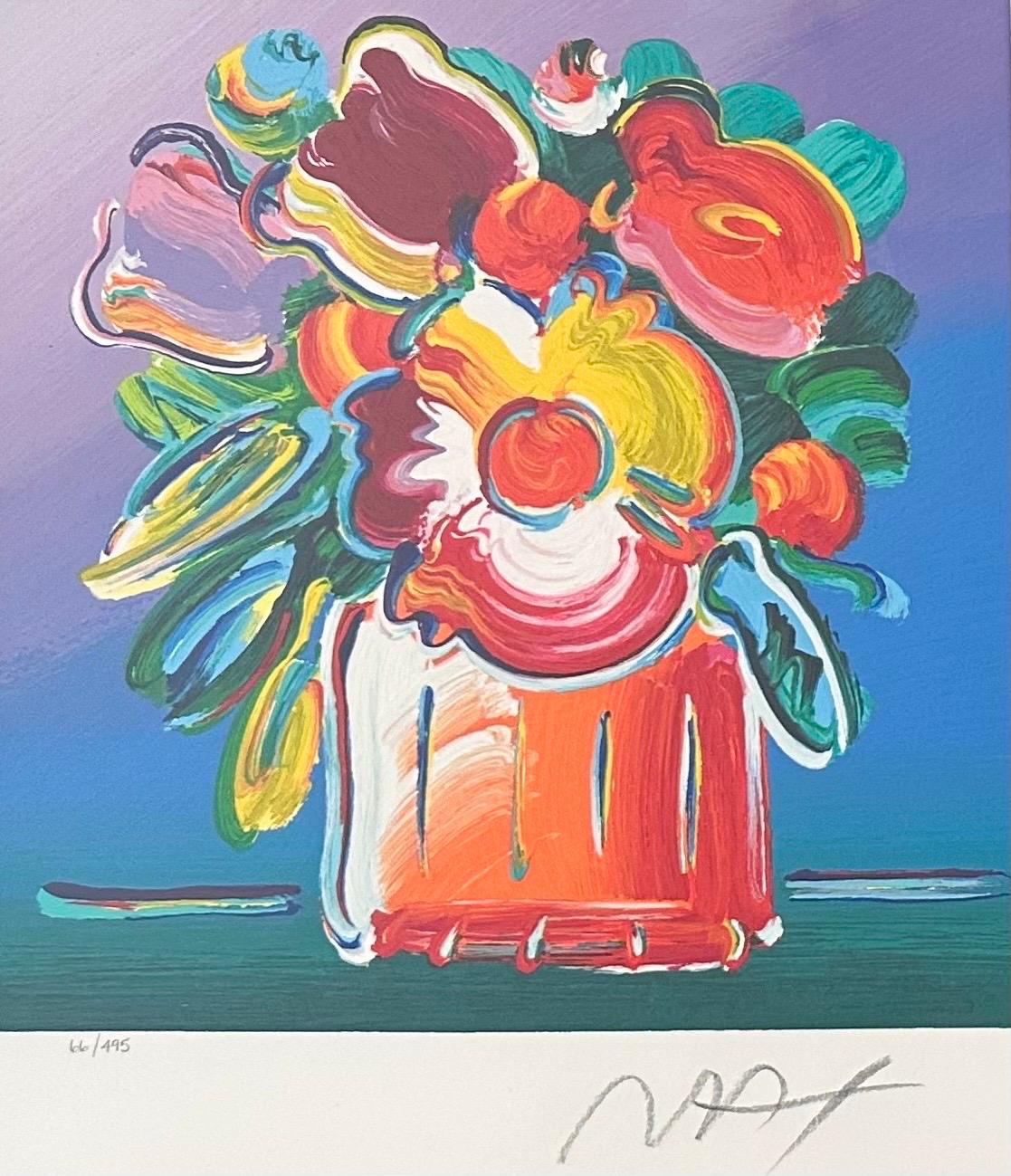 „Abstrakte Blumen I“ Serigrafie auf gewebtem Papier von Peter Max im Zustand „Gut“ im Angebot in San Diego, CA