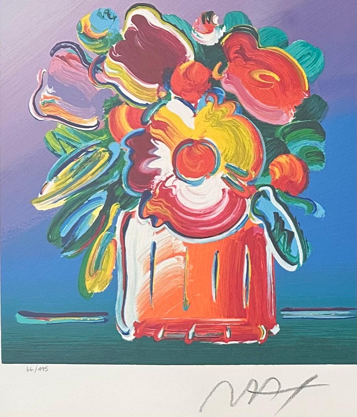 „Abstrakte Blumen I“ Serigrafie auf gewebtem Papier von Peter Max (21. Jahrhundert und zeitgenössisch) im Angebot