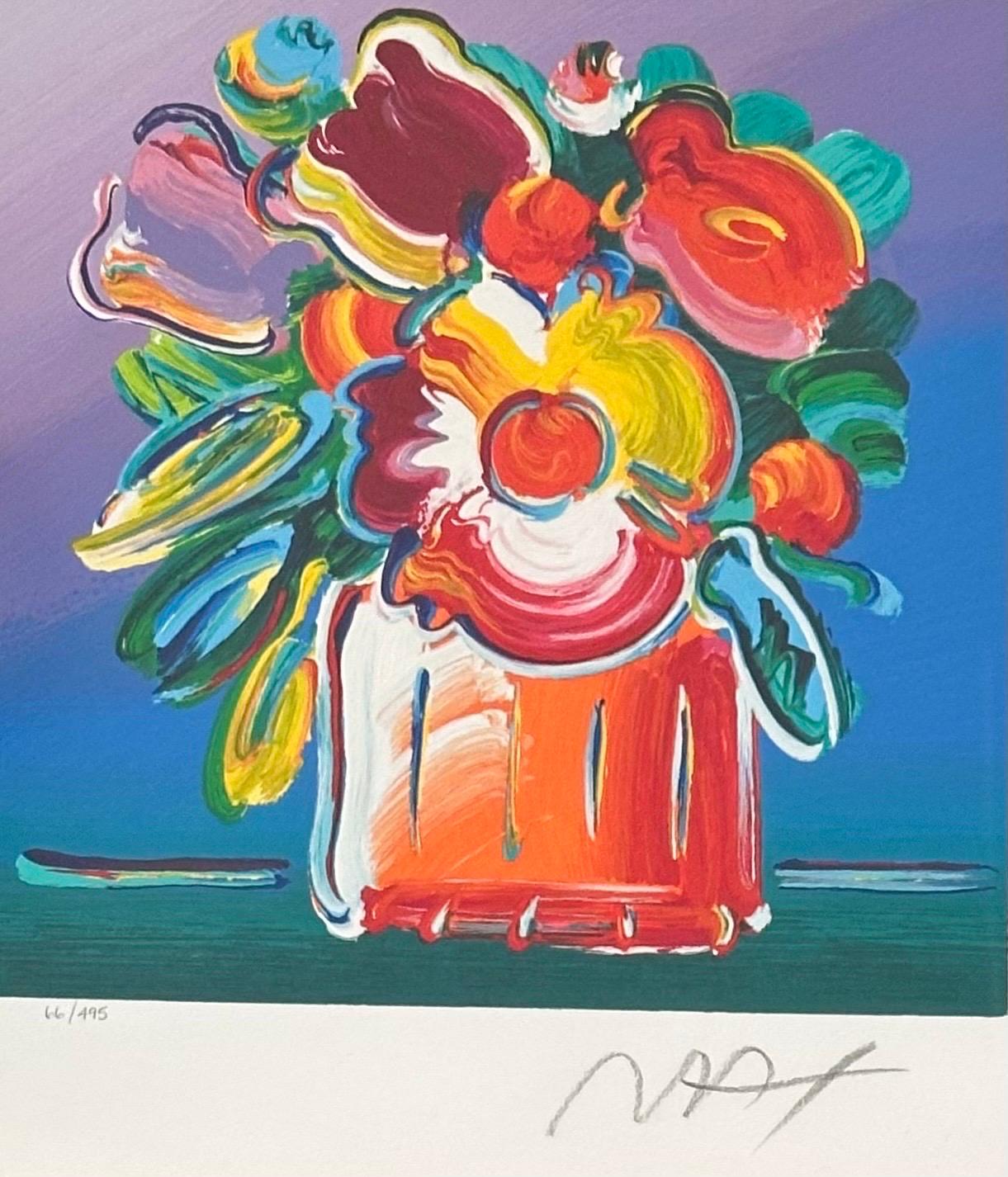 „Abstrakte Blumen I“ Serigrafie auf gewebtem Papier von Peter Max (Acryl) im Angebot