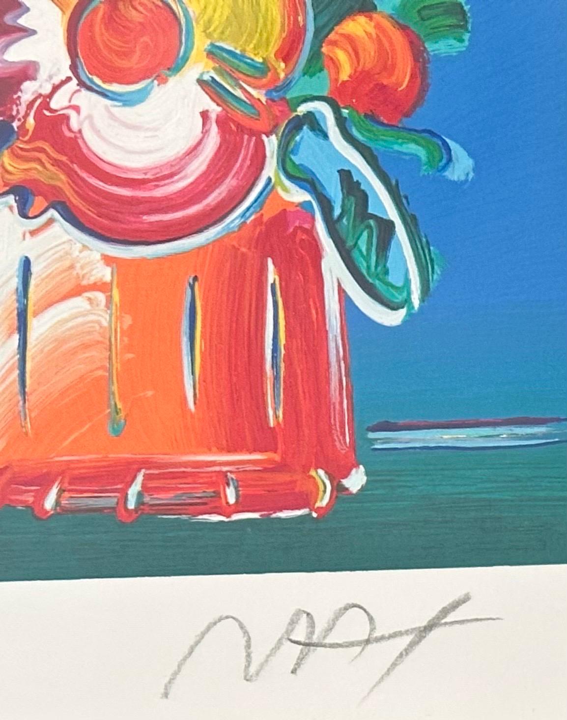 „Abstrakte Blumen I“ Serigrafie auf gewebtem Papier von Peter Max im Angebot 1