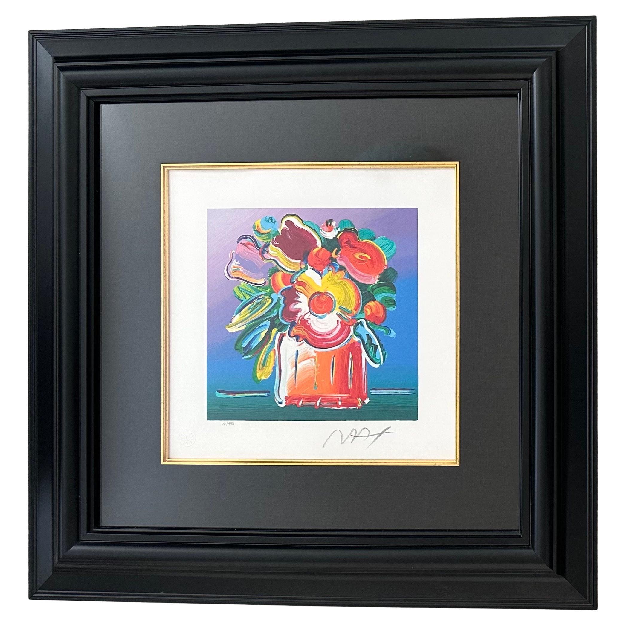 "Abstract Flowers I" Serigrafia su carta vergata di Peter Max