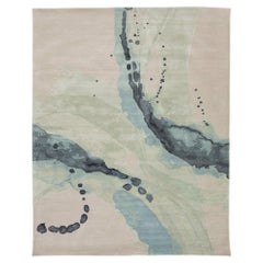 Abstract Fluidity - Modern Hand-Tufted Wool and Viscose Rug in Sage & Slate 8x10