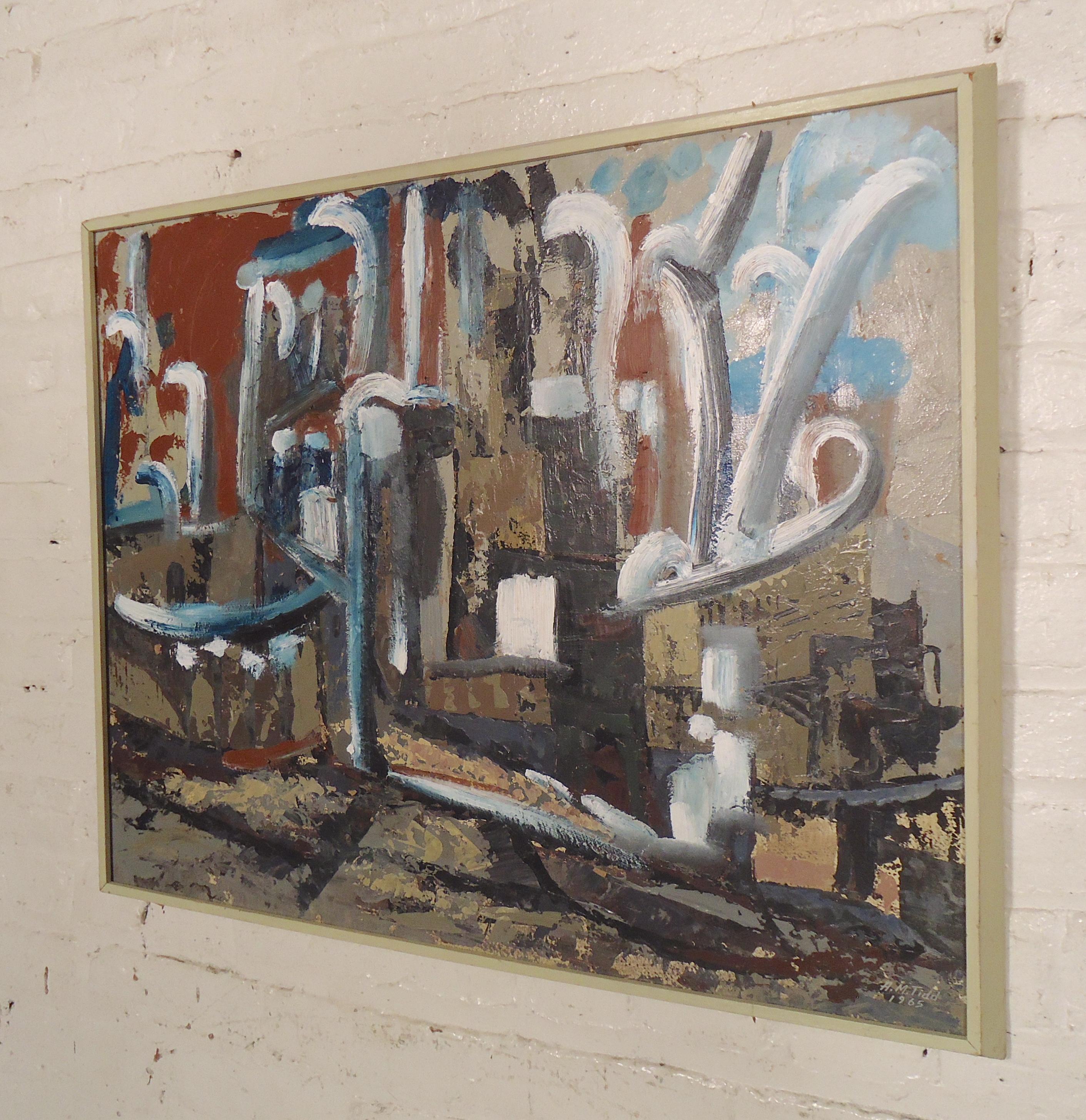 Colorful abstract painted artwork with wood frame.
(Please confirm item location - NY or NJ - with dealer).
  