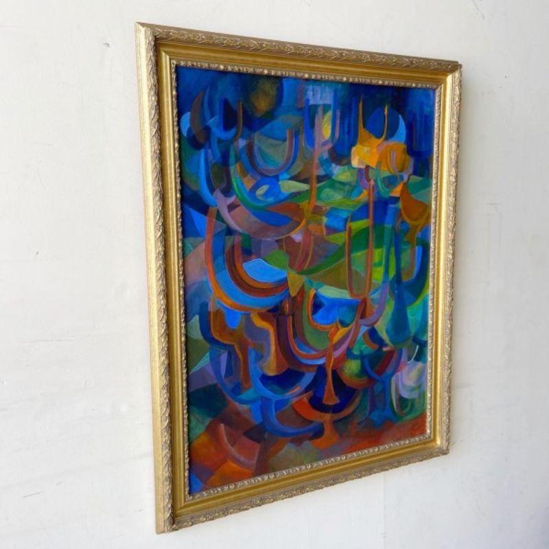 Mid-Century Modern Abstract Framed Multicolor Oil Painting