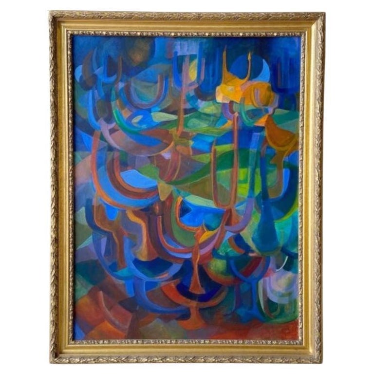 Abstract Framed Multicolor Oil Painting For Sale at 1stDibs