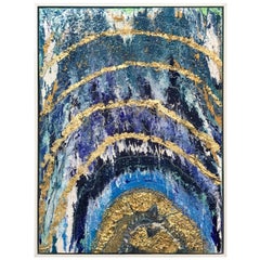 Abstract Framed Oil Painting with Resin and Rock Crystal on Canvas by Franchy