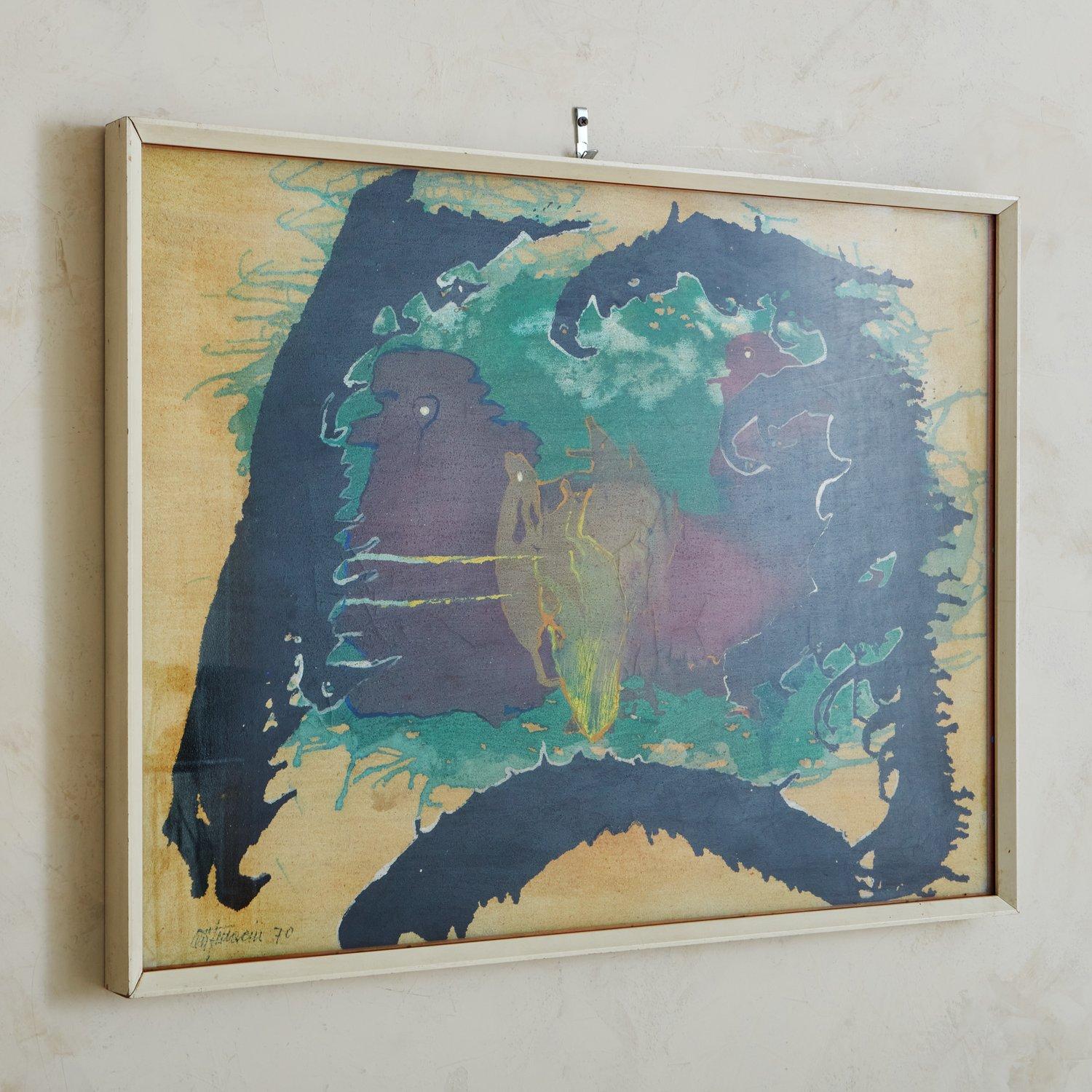 Mid-Century Modern Abstract Framed Painting by Attilio Ferracin, Italy 1970