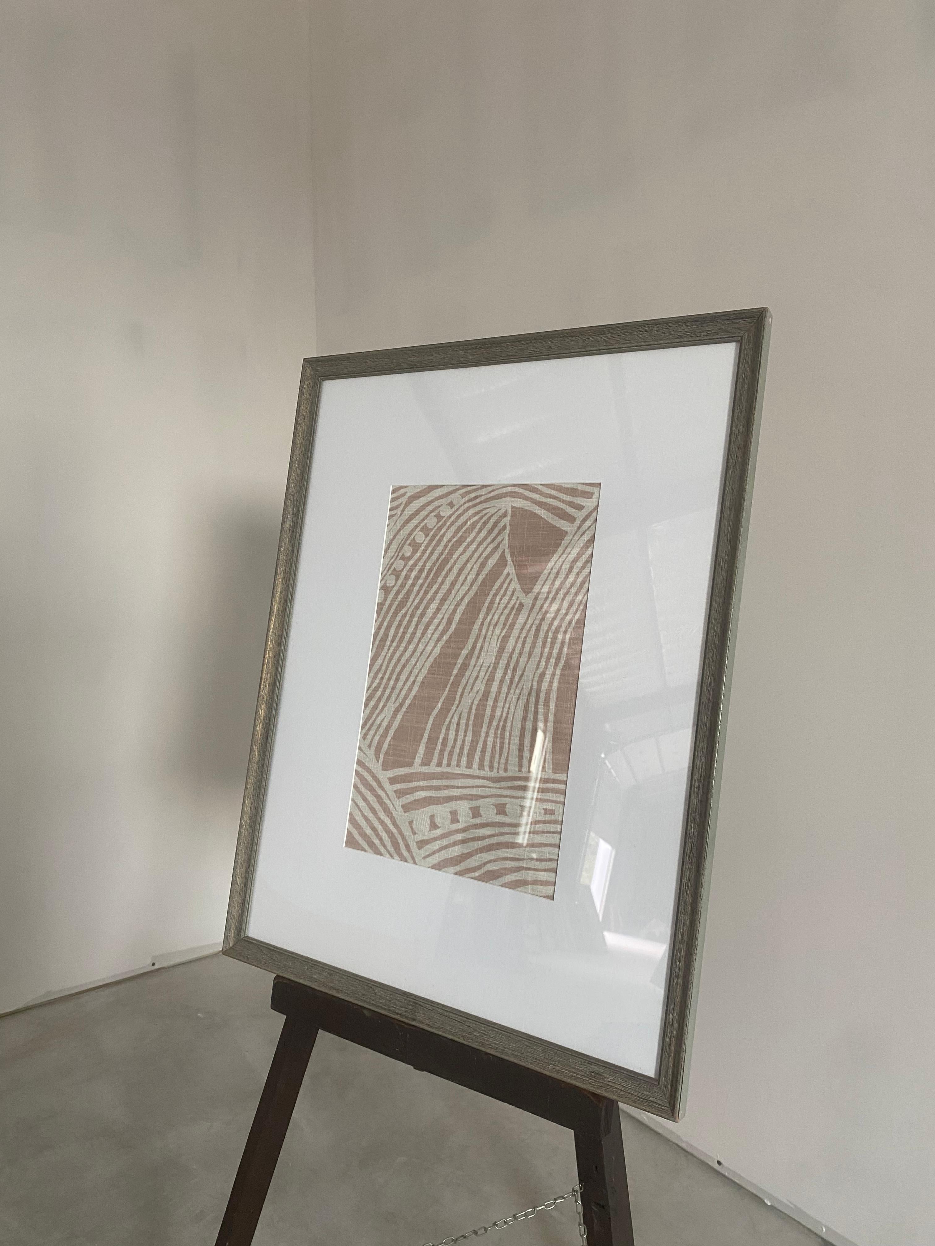 Abstrakte gerahmte Textilien in Blush und Elfenbein (Handgefertigt) im Angebot